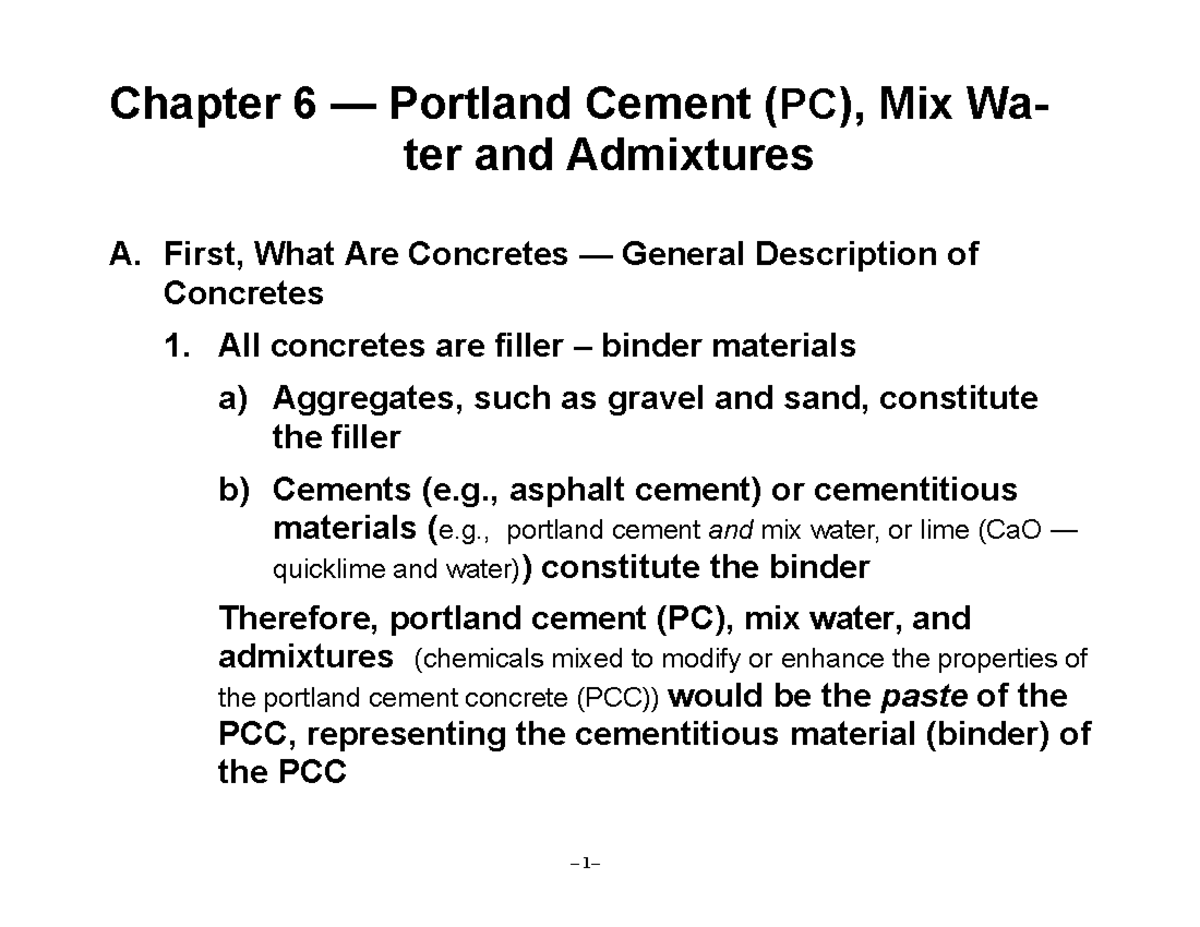 Chapter 6 — Portland Cement and Concrete Mixes - Studocu