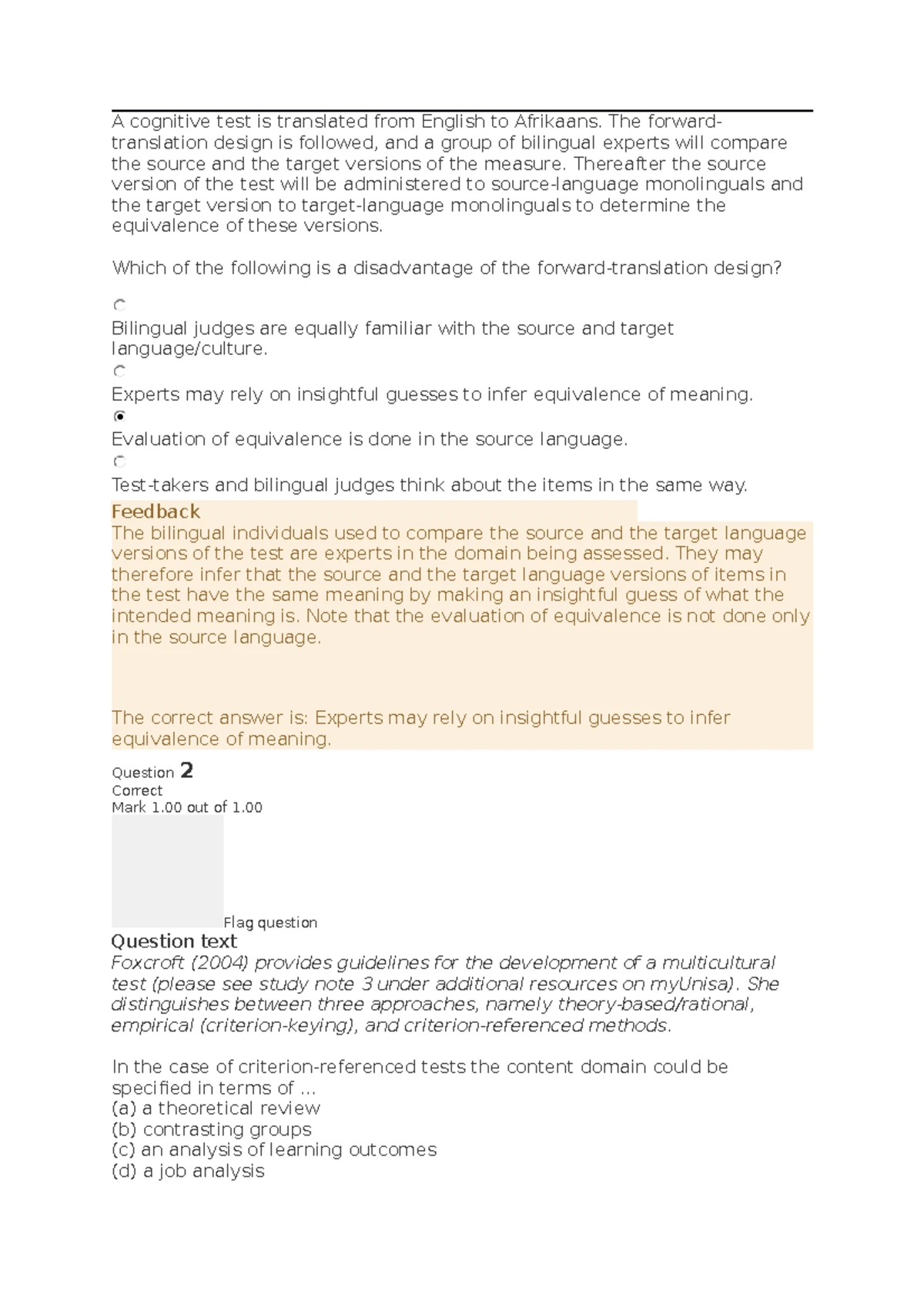 PYC4807 MCQ Assignment 2: Cognitive Test Translation