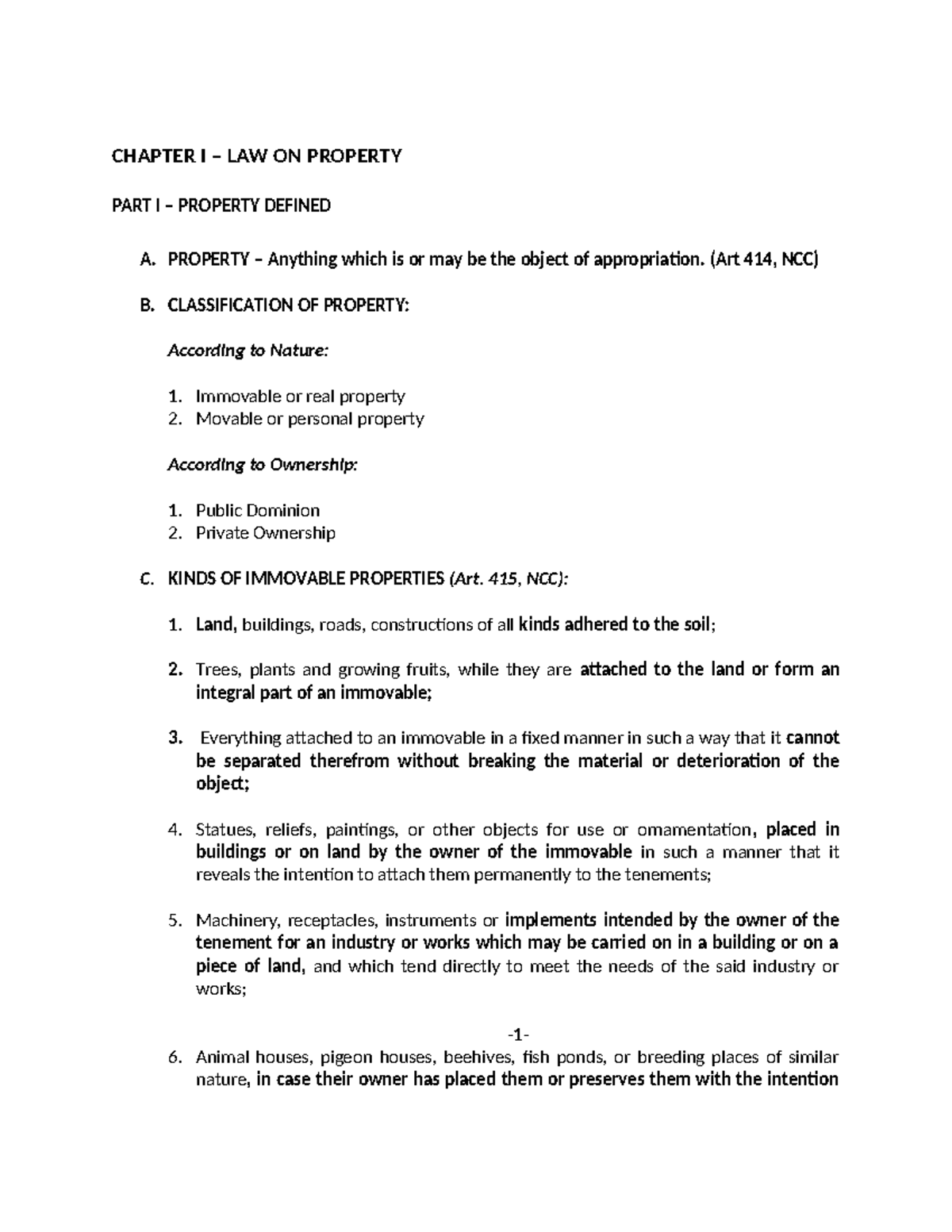 Chapter 1: Property Laws Overview (CIVIL LAW) - Studocu
