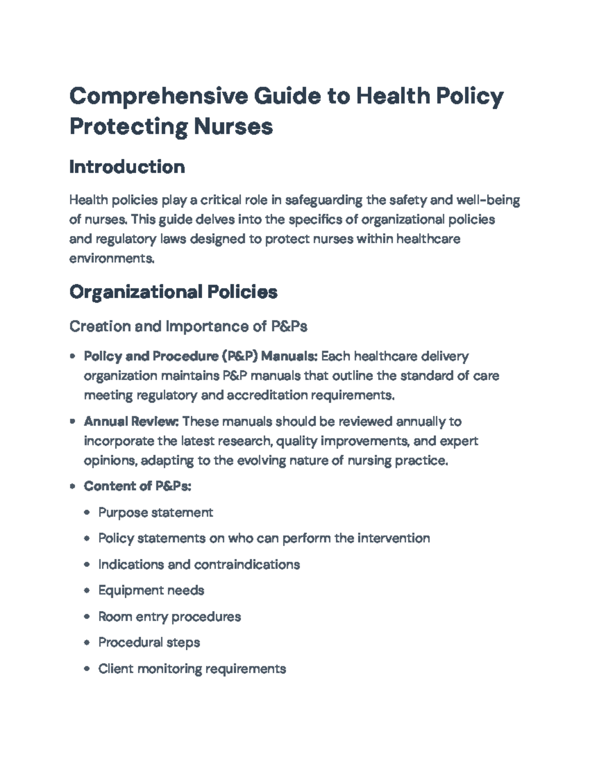 Health Policy Guide: Safeguarding Nurses with P&Ps and Regulations ...