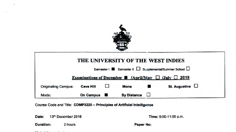 COMP3220 Principles of AI - Past Exam Paper December 2018 - Studocu