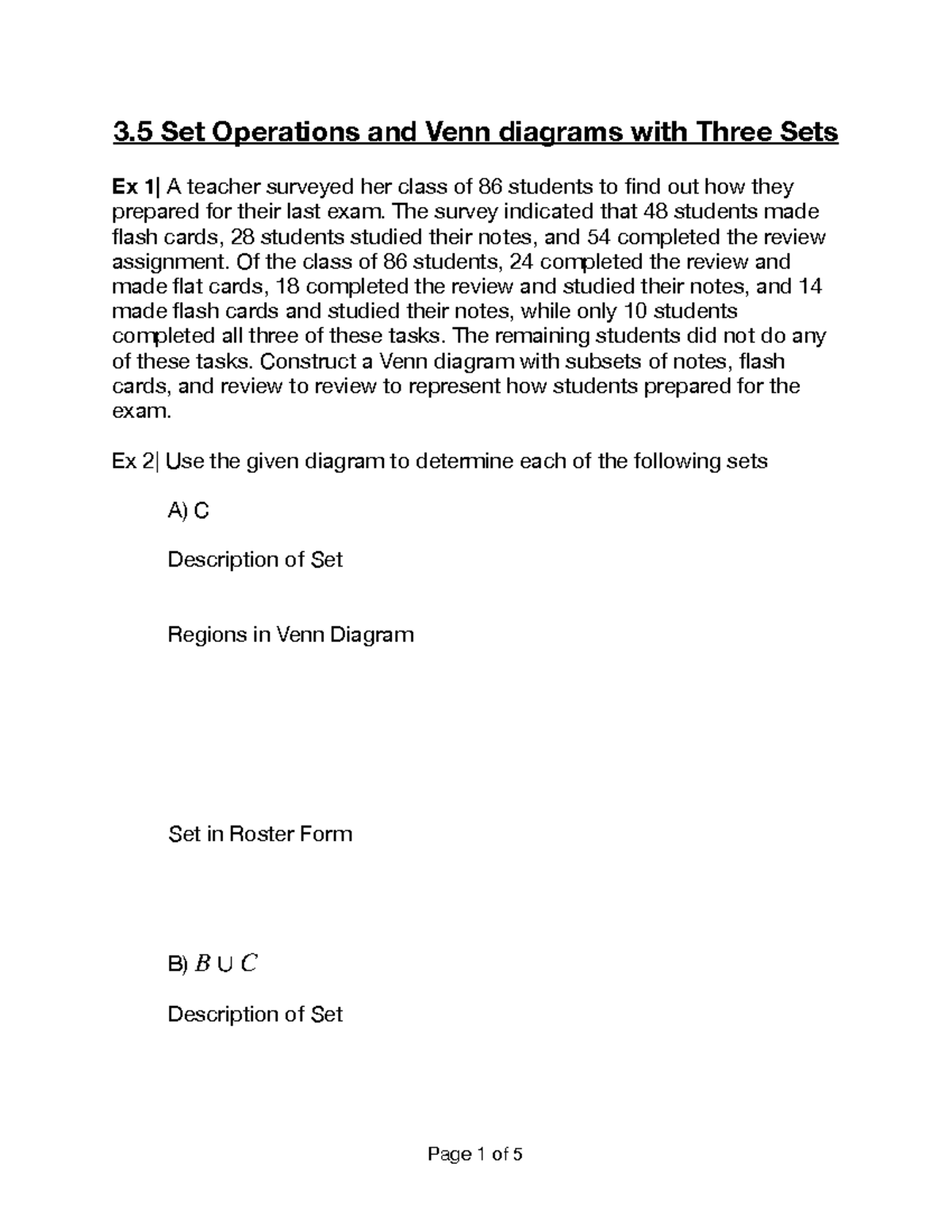 Set Operations and Venn Diagrams in Math: Ex 1-3 Solutions - Studocu