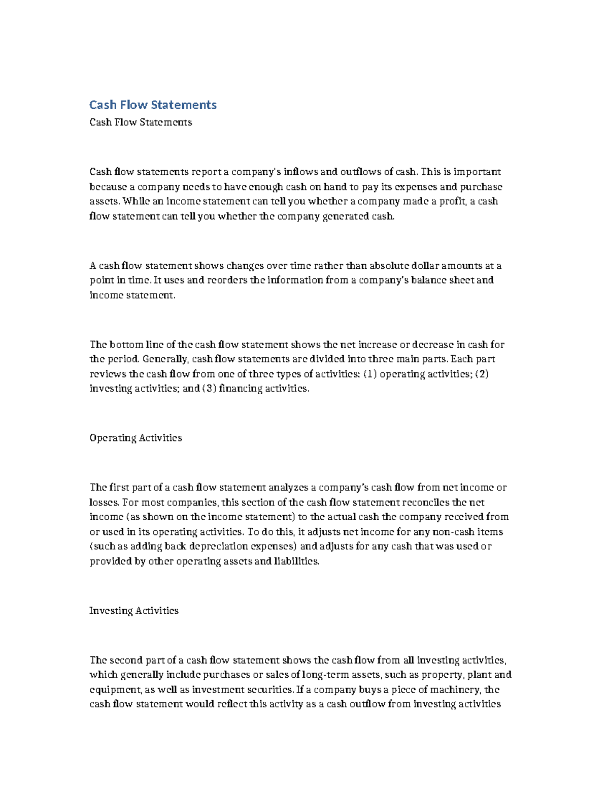 Cash Flow Statements Overview: Inflows & Outflows Explained - Studocu