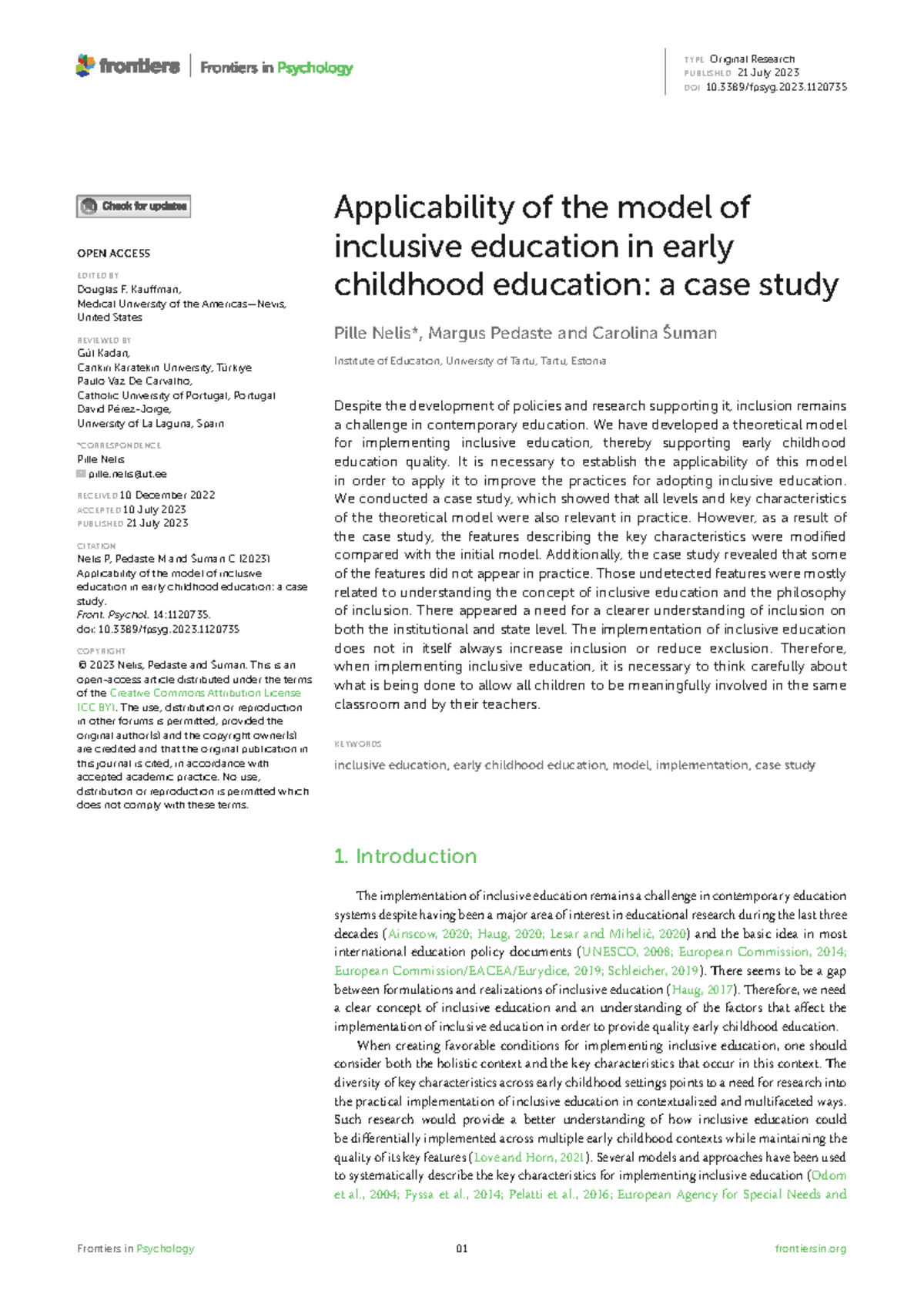 Applicability of Inclusive Education Model in Early Childhood: A Case ...