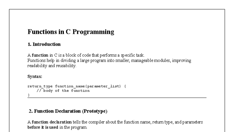 Functions in C Programming - Introduction A function in C is a block of ...