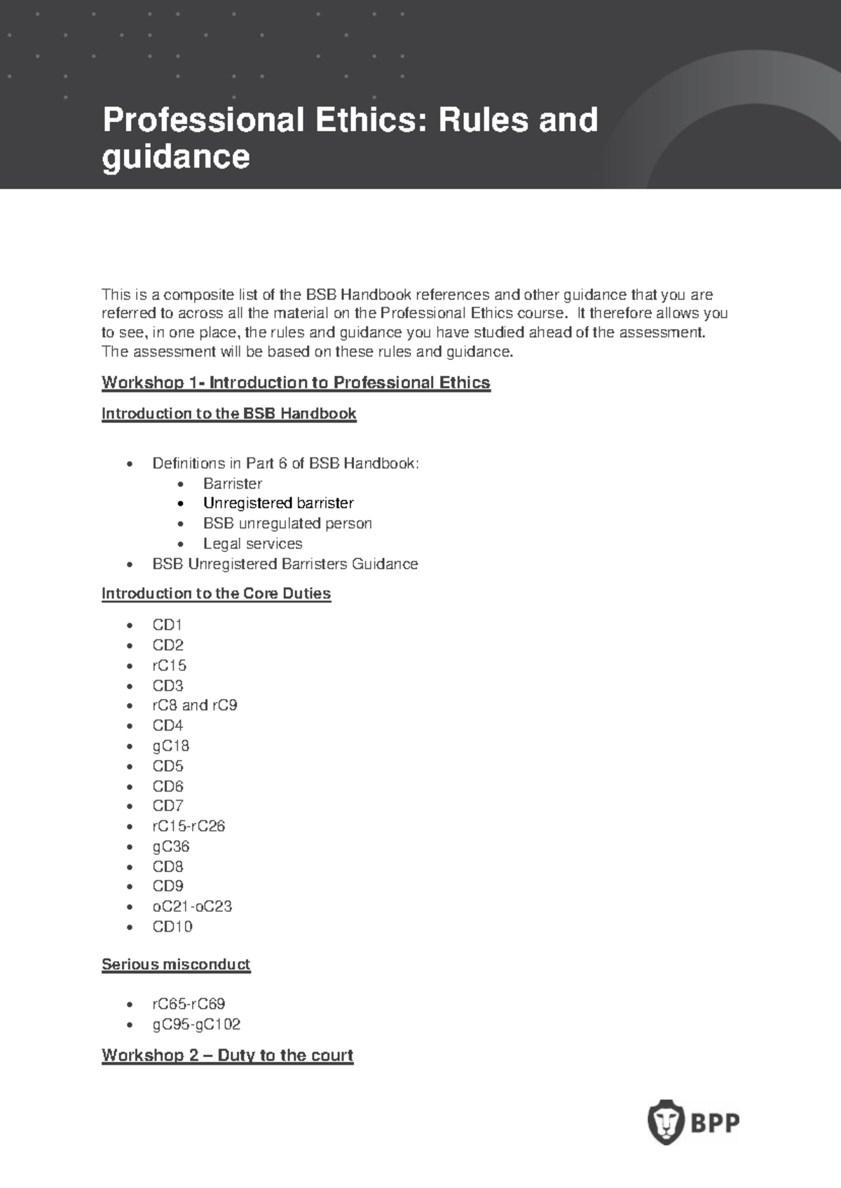 Professional Ethics (2223): Comprehensive Rules & Guidance List - Studocu