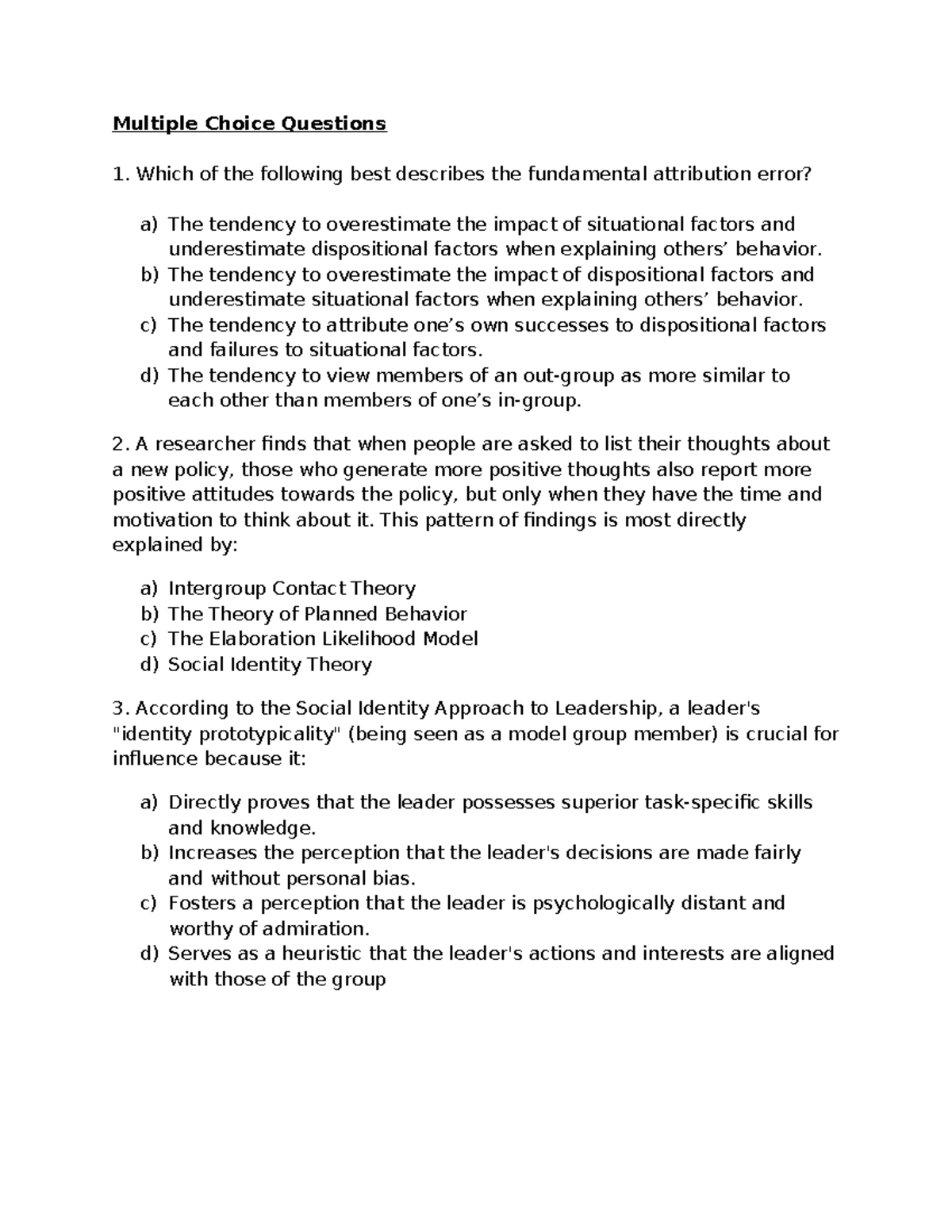 PSYC2001: Student Generated Practice Exam Questions 2025 - Studocu