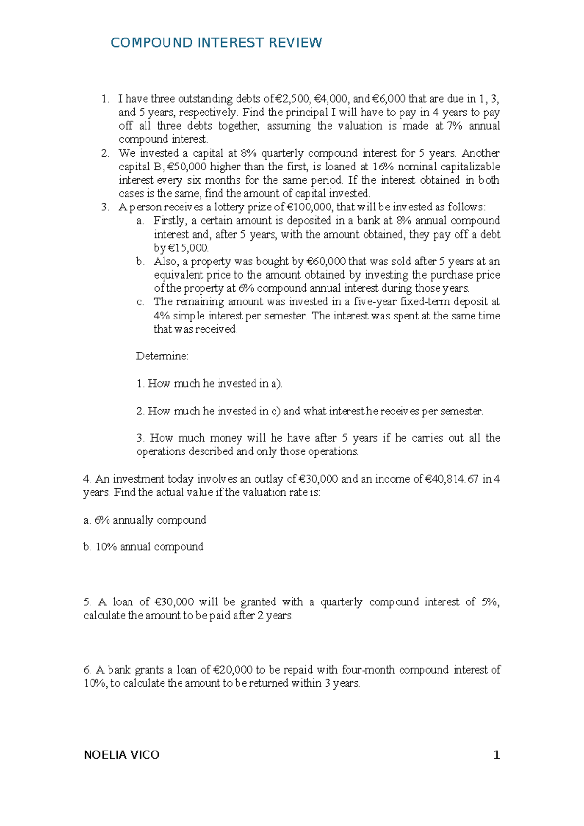 Compound Interest Review Exercises - NOELIA VICO - Studocu