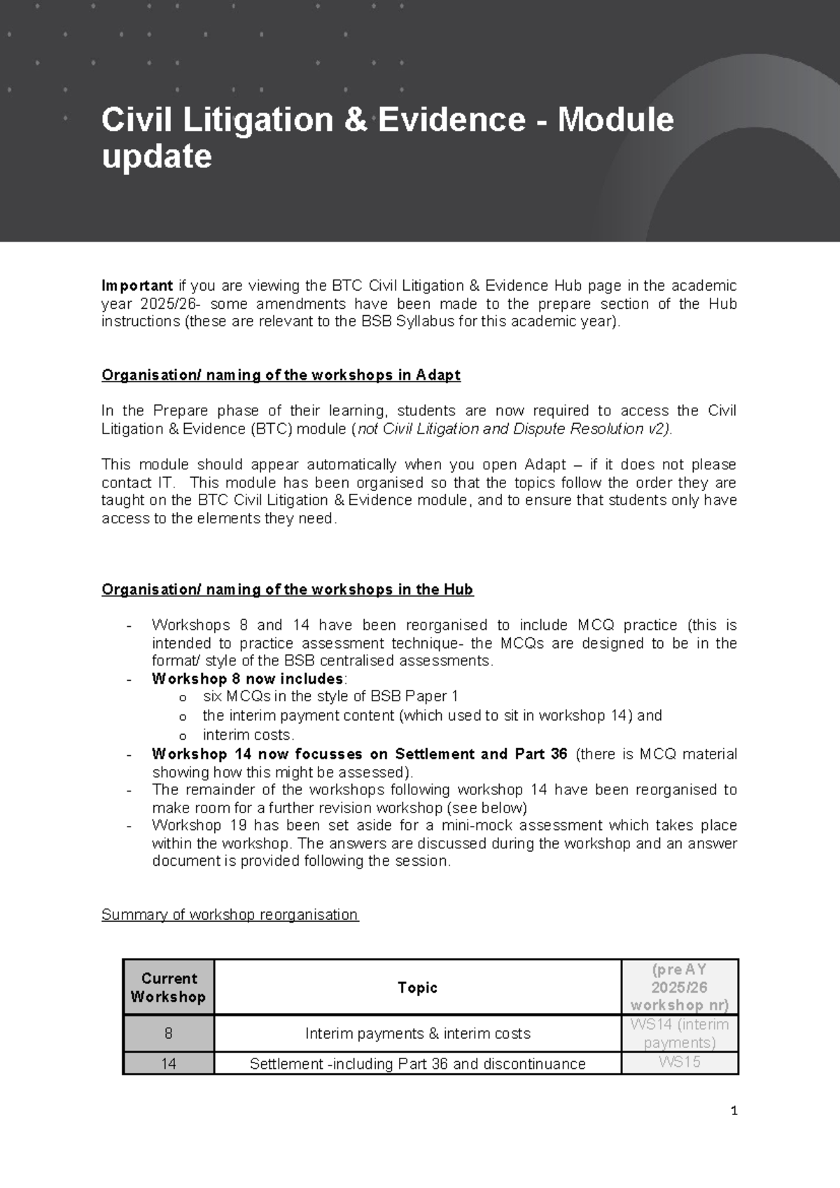 BTC Civil Litigation Evidence Module Update for Academic Year 2025-26 ...