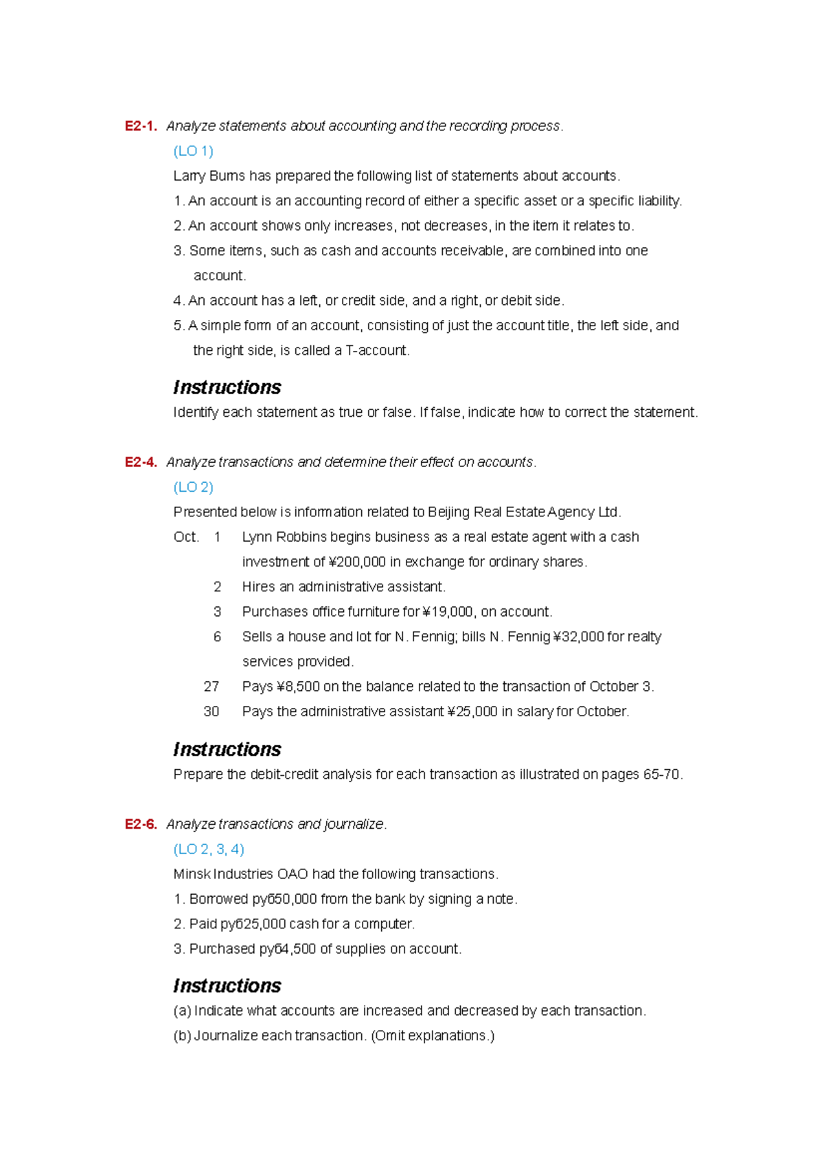 CH2 Homework: Accounting Problems and Trial Balance Preparation - Studocu