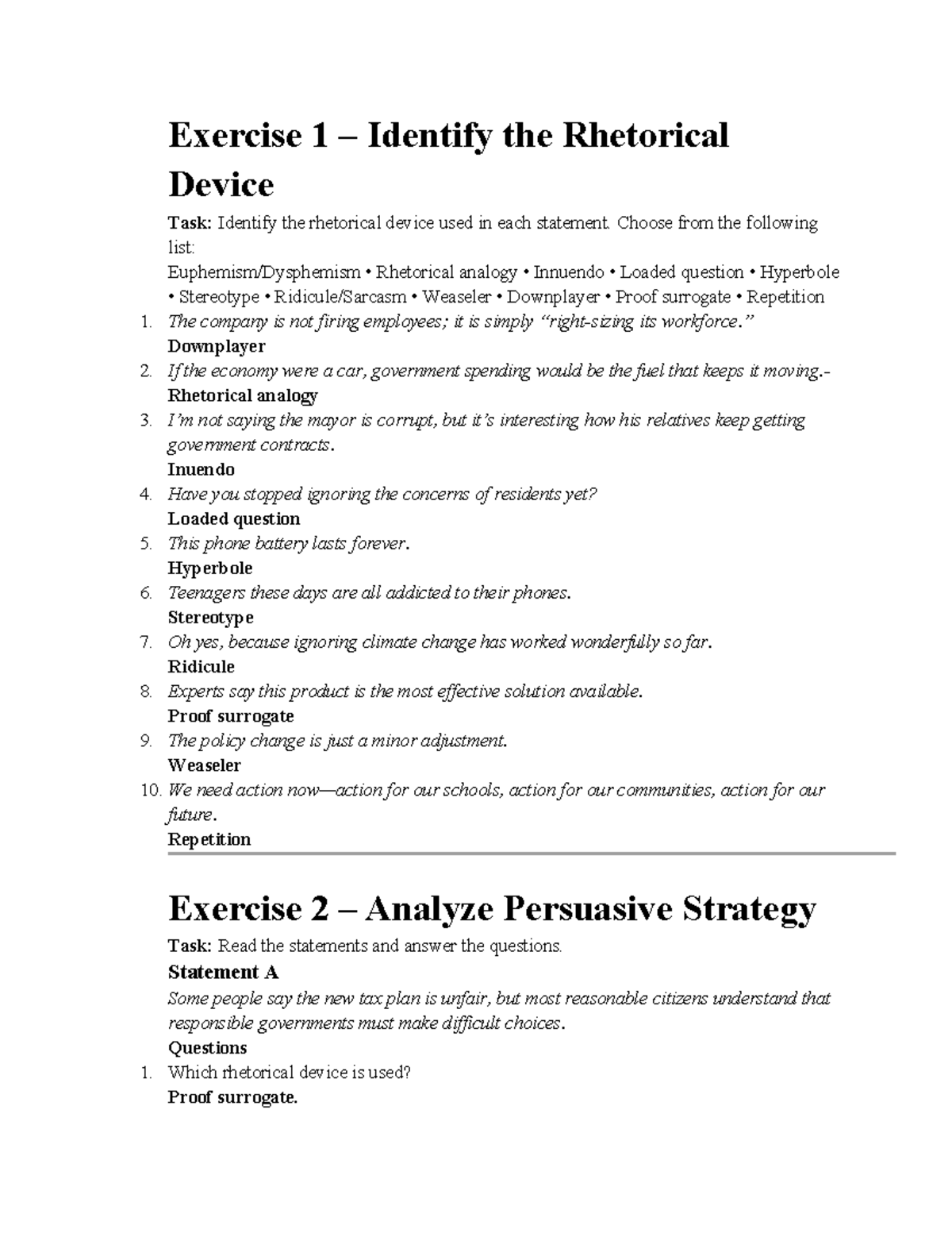 Rhetorical Devices Exercises: Identifying and Analyzing Techniques ...