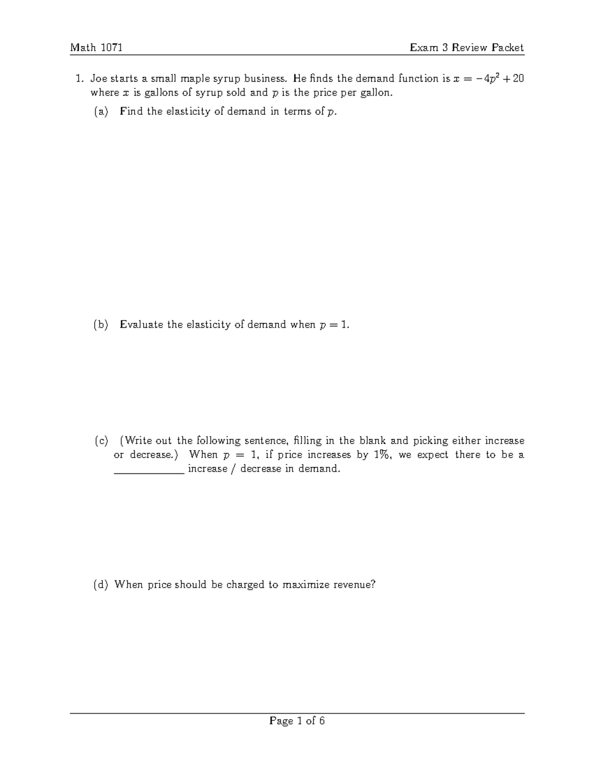 Math 1071Q Spring 2025 Exam 3 Review Packet - Studocu