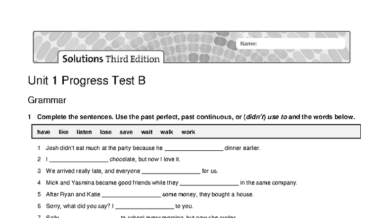 Sol3e int u1 progress test b - Unit 1 Progress Test B Grammar 1 ...