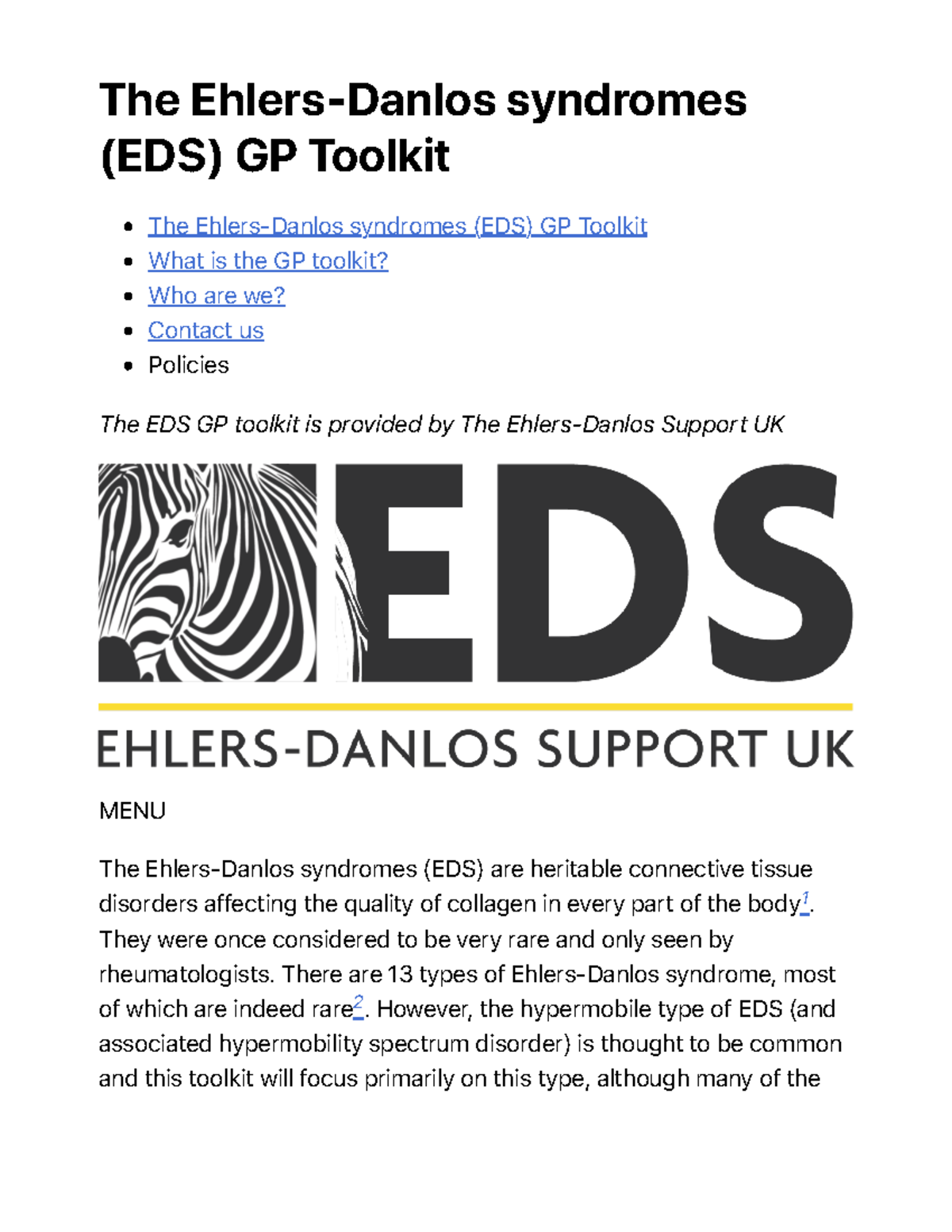 The Ehlers-Danlos Syndromes (EDS) GP Toolkit: Insights and Management ...