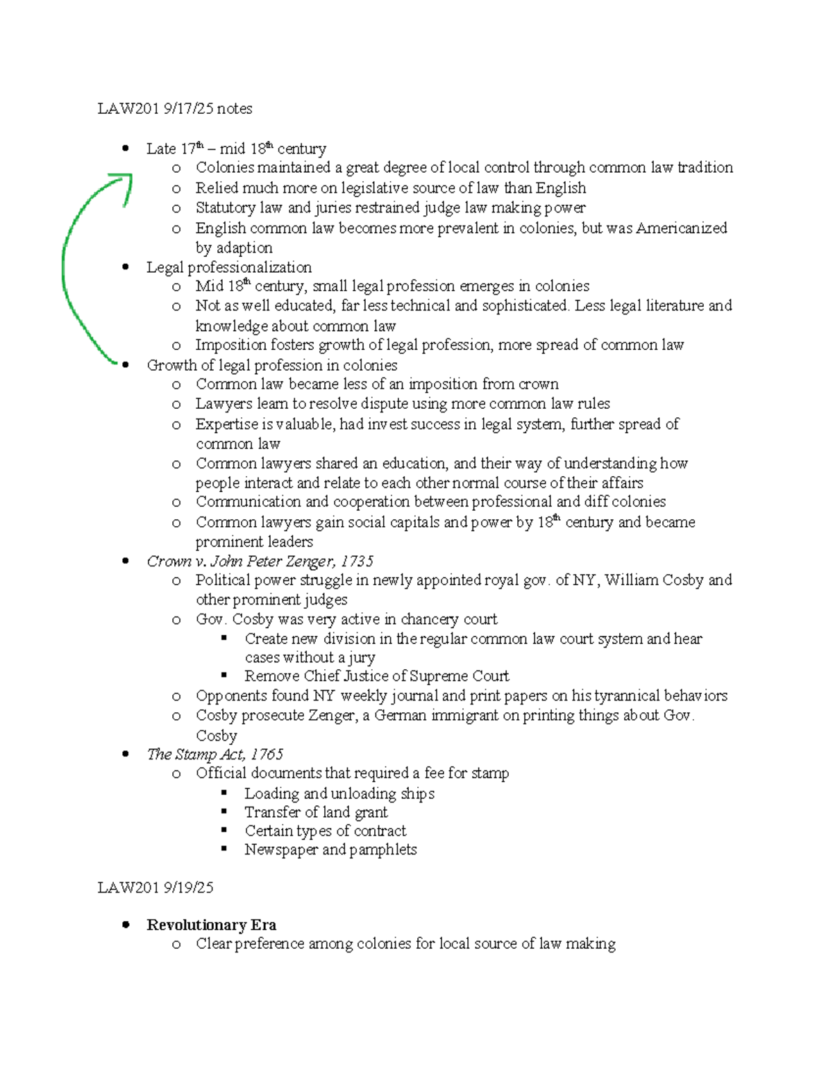 LAW201 - Notes on Common Law and Legal Developments in the Colonies ...