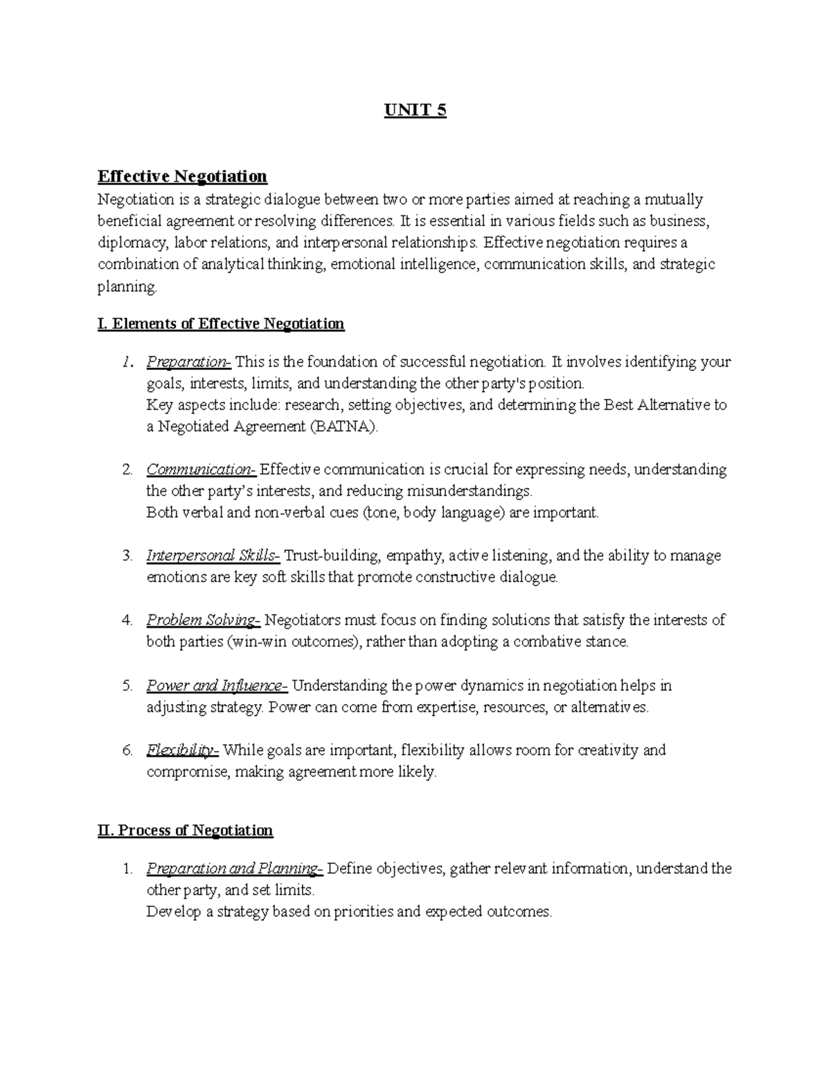 UNIT 5 Effective Negotiation and Communication Skills Overview - Studocu
