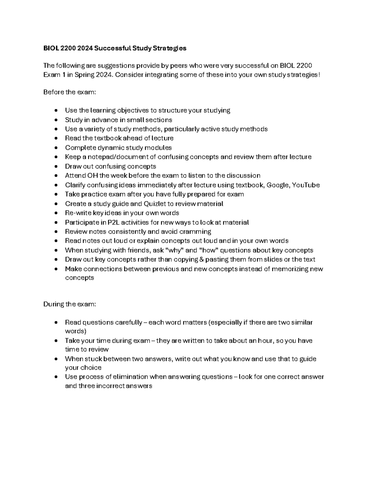 BIOL 2200 2024 Successful Study Strategies - BIOL 2200 2024 Successful ...