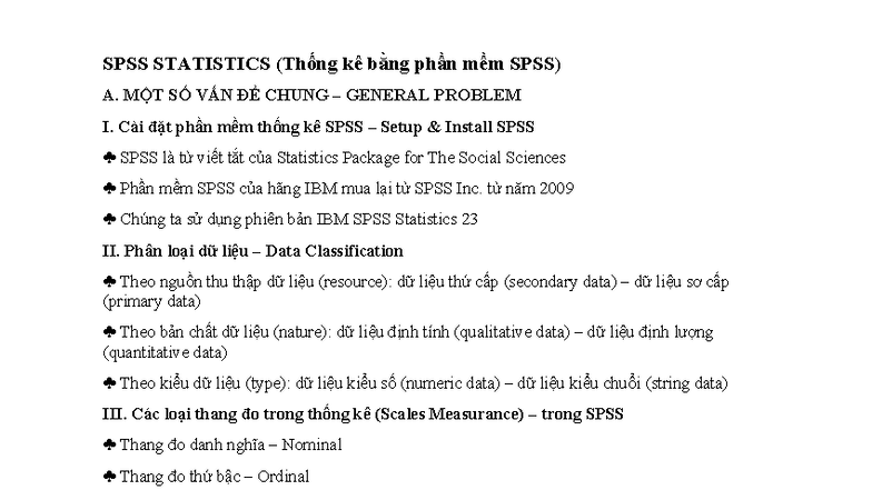 SPSS Statistics: General Problems and Data Classification (Tin học ...