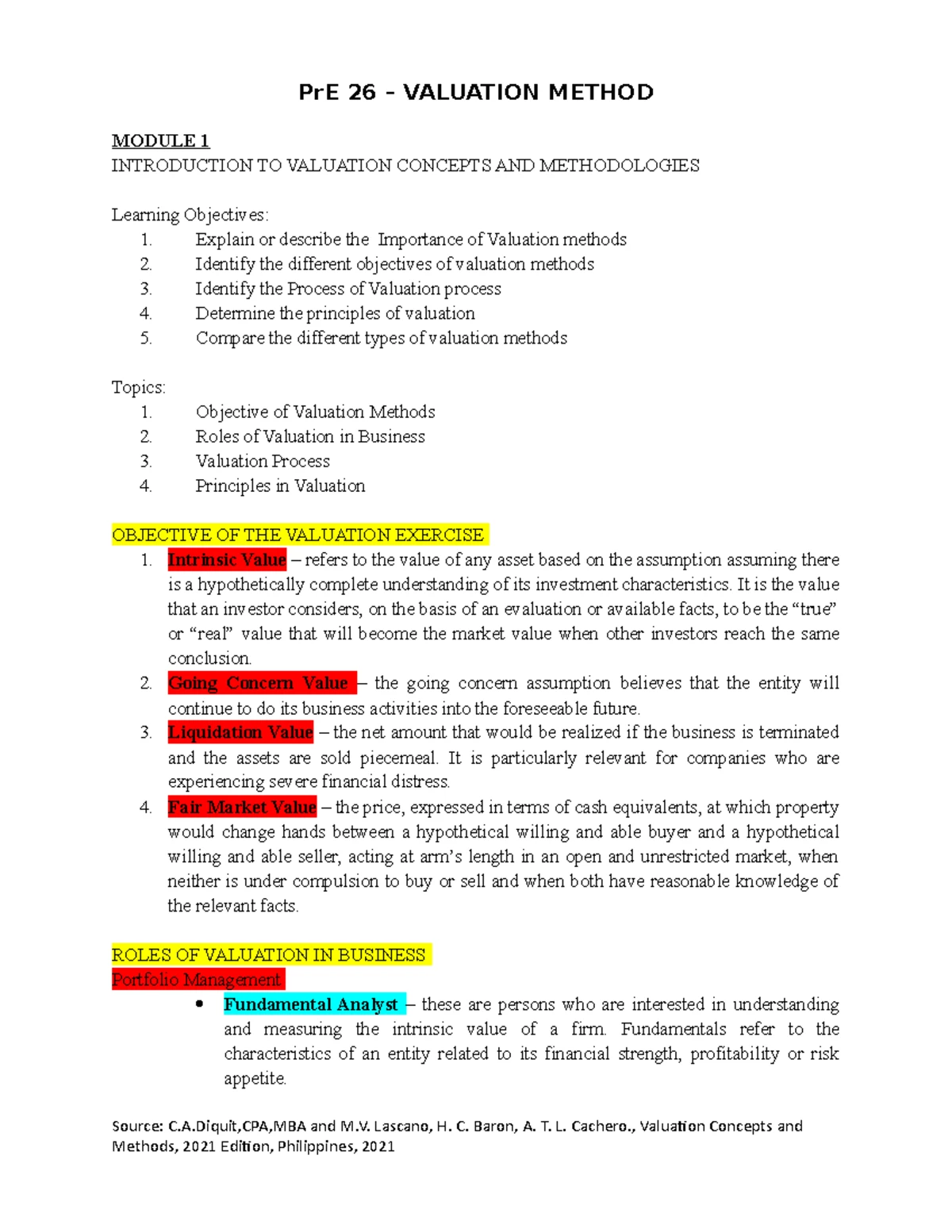 Module 3 - Liquidation Based Valuation - Financial Accounting - USA ...