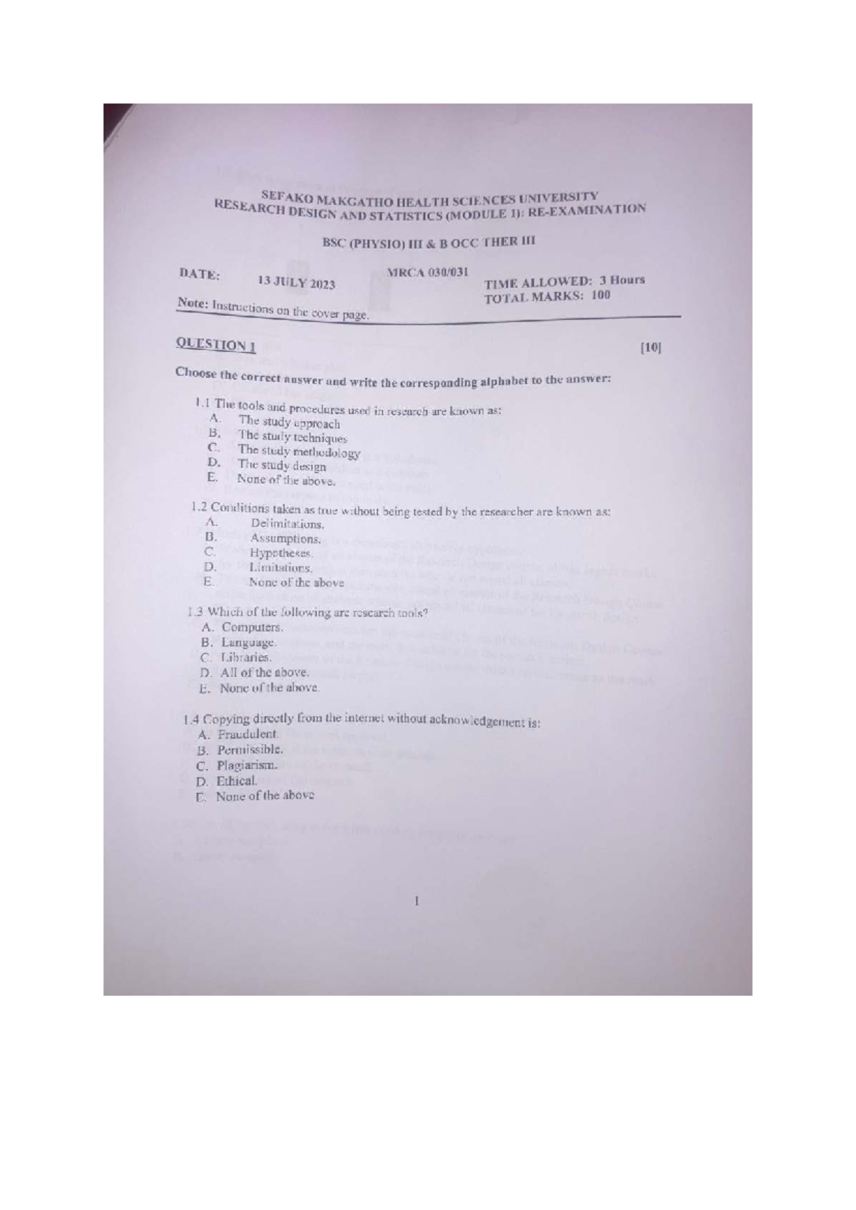 Research Question Papers for Research Design (RD 101) - Studocu