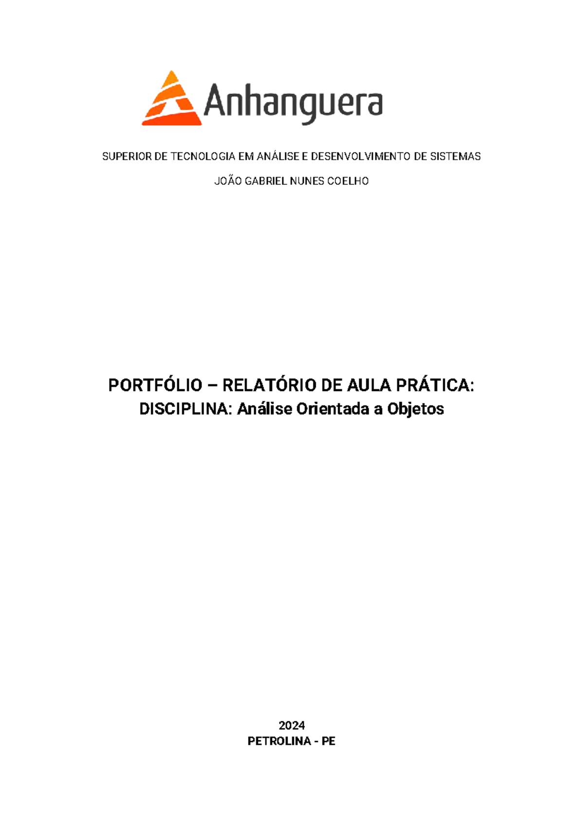 Portfólio Prático: Análise Orientada a Objetos - AD 2024 - Studocu