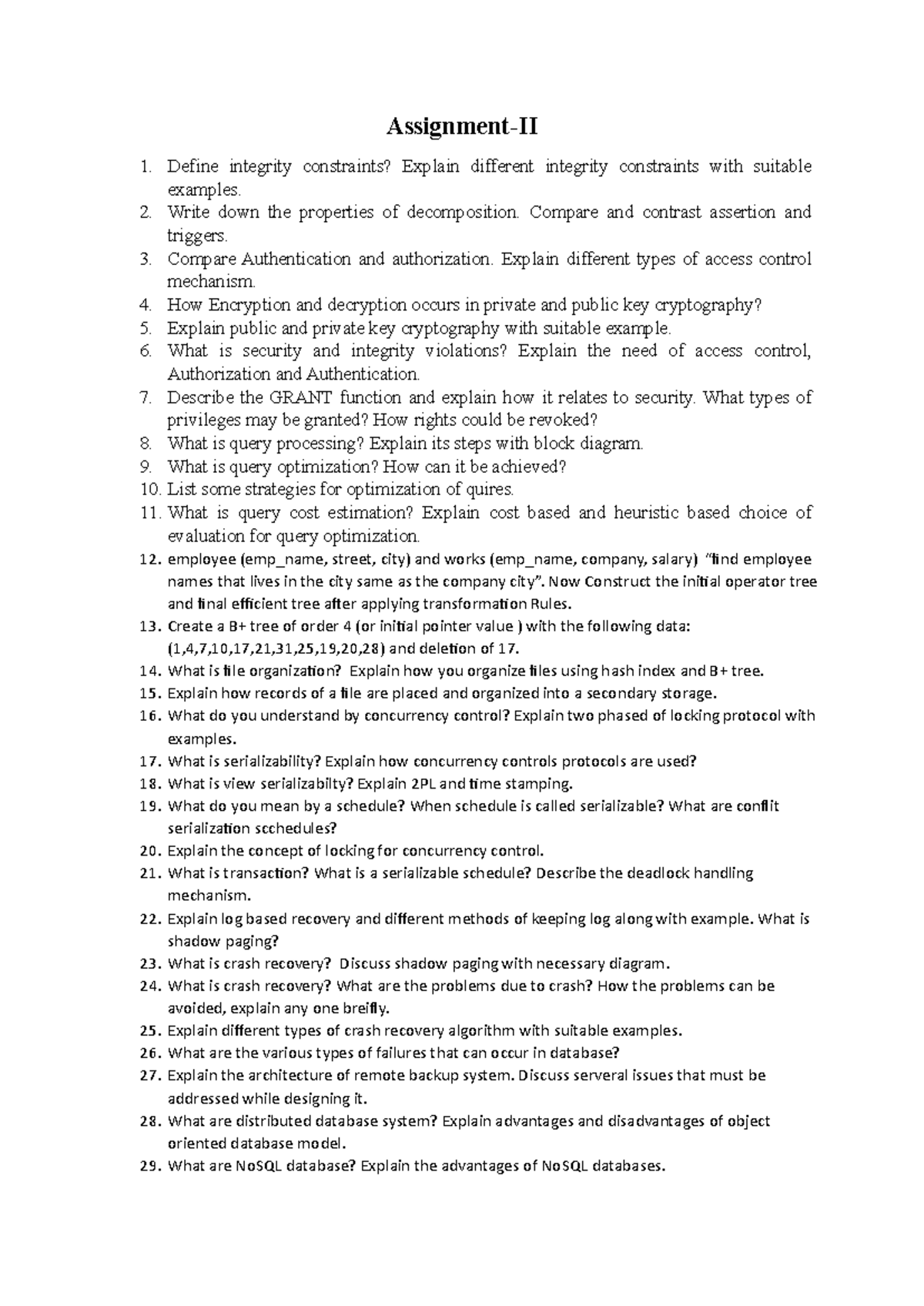 Assignment-II: Integrity Constraints, Security, and Query Optimization ...