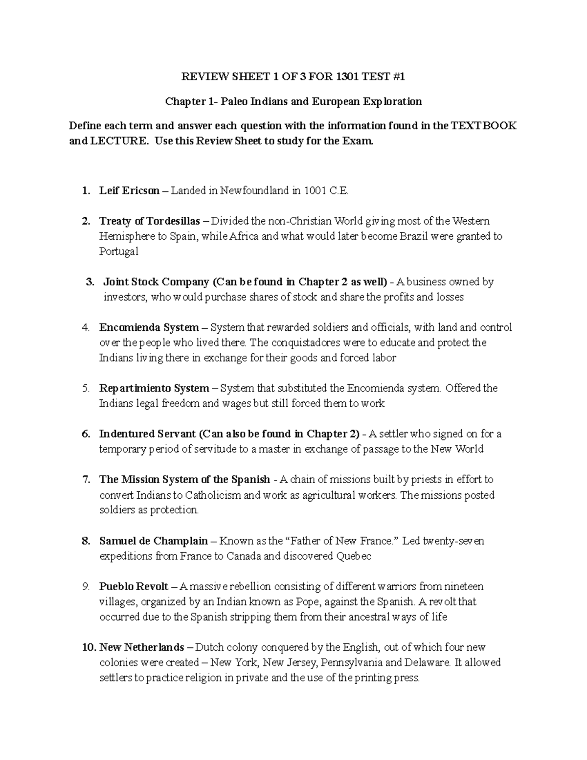 1301 Exam 1 Comprehensive Review Sheet for Chapters 1-3 - Studocu