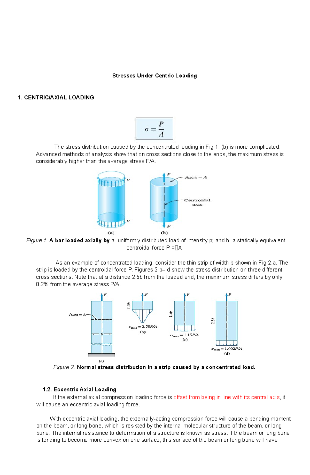 Analysis of Stresses Under Centric and Eccentric Axial Loading - Studocu