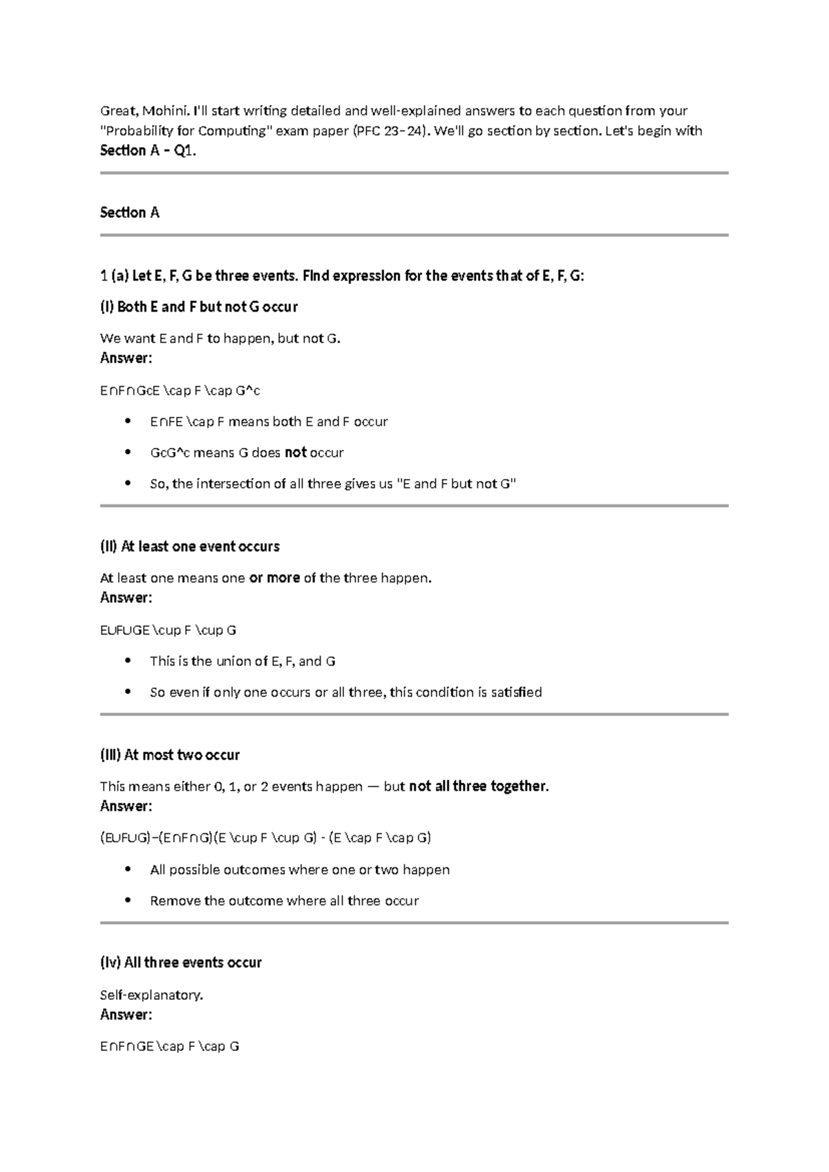 PFC Exam Paper Answers: Detailed Solutions for Sections A & B - Studocu