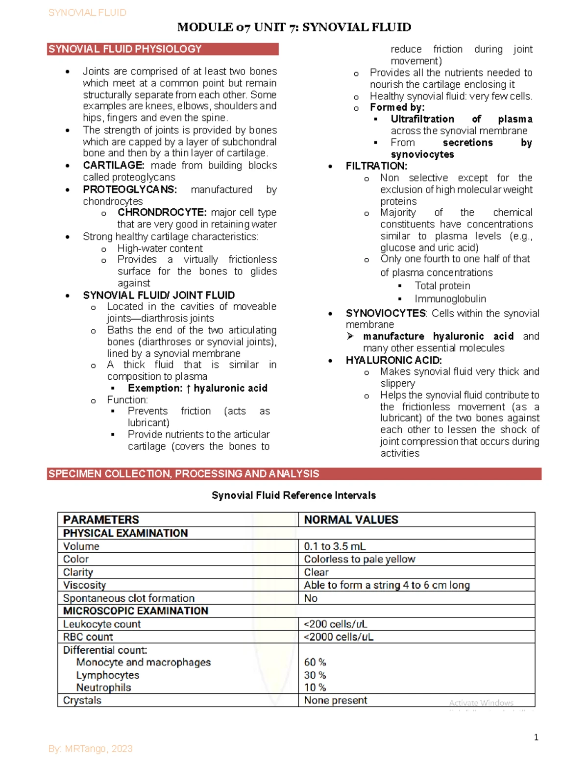 Other Body Fluids Analysis & Automation - Strasinger Study Notes - Studocu