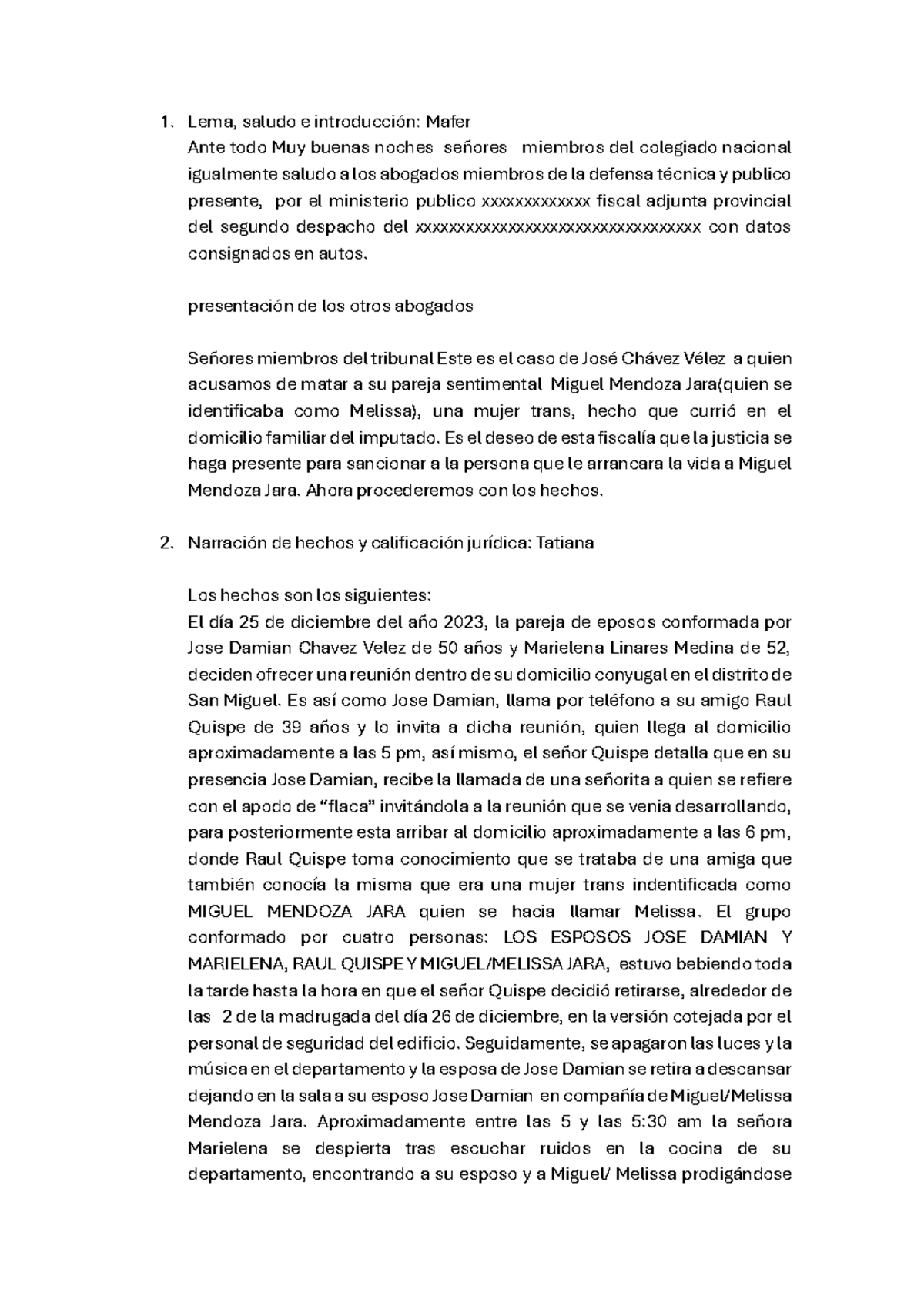Caso Melissa: Pruebas y Argumentos para Litigación en el Juicio - Document Preview