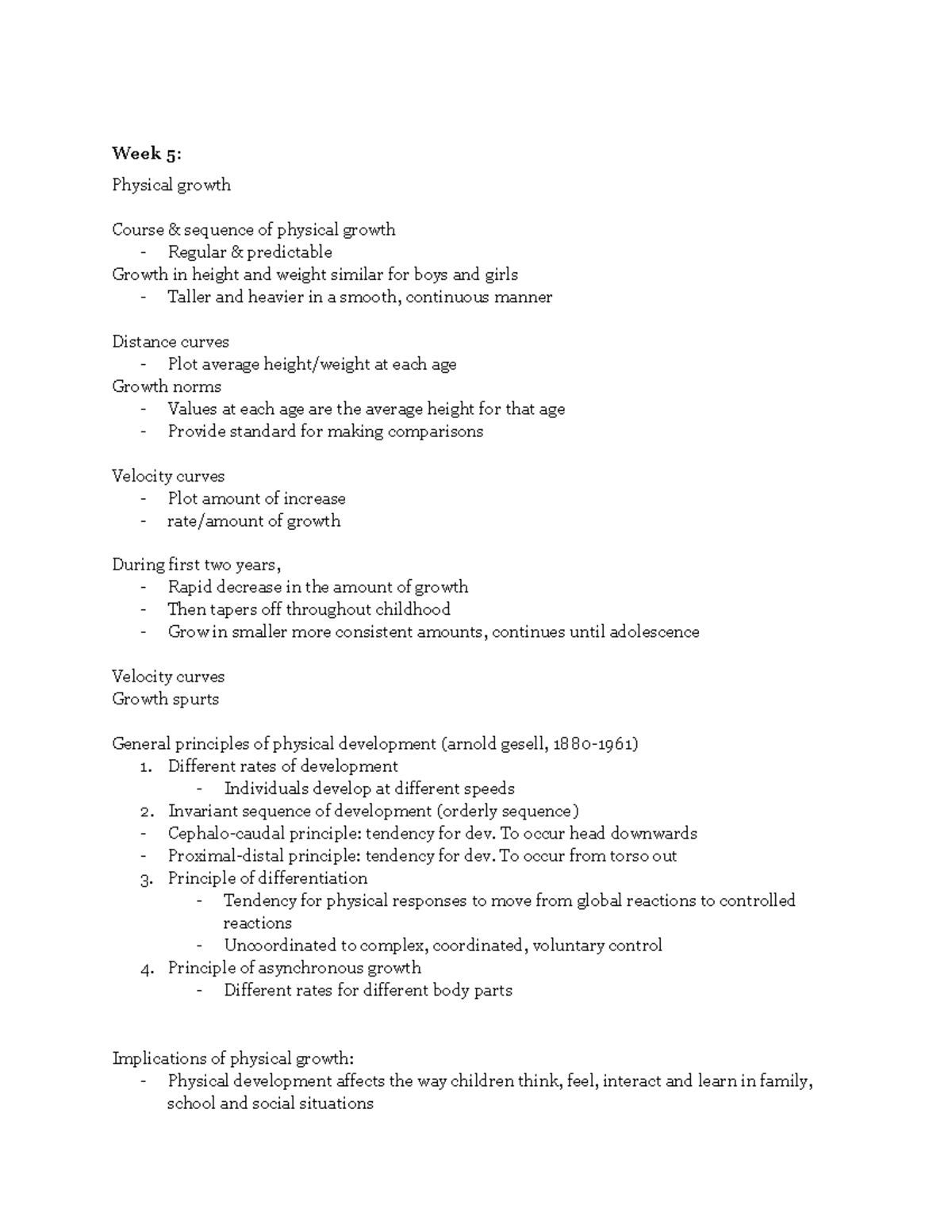 Ps275 Week 5-8: Physical & Cognitive Development Insights - Studocu