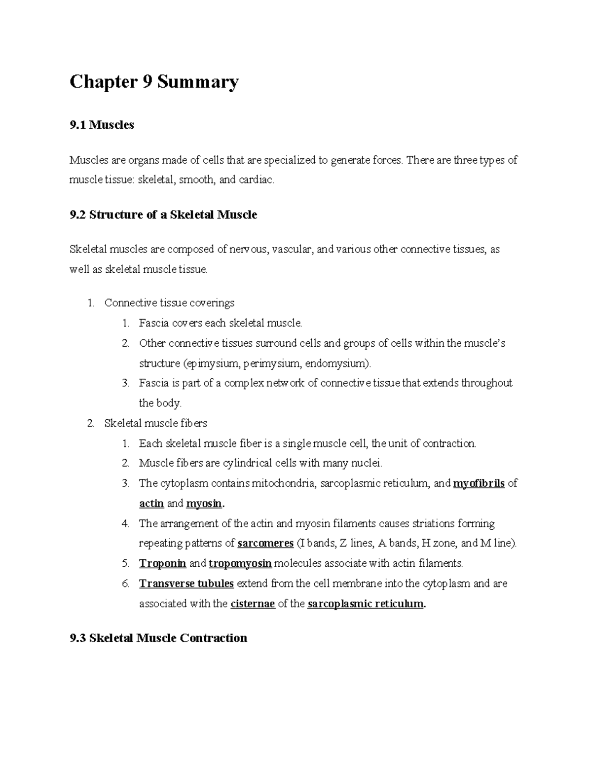 Chapter 9 Summary: Muscles, Structure, and Contraction Mechanisms - Studocu