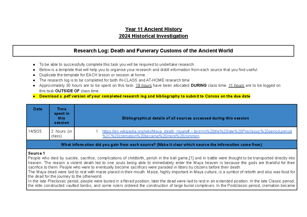 Year 11 Ancient History 2024 Historical Investigation: Death & Funerary ...