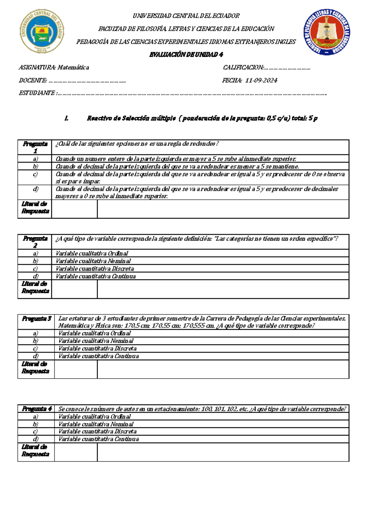 Evaluación de Unidad 4 - Matemáticas (Prueba DE Unidad 4 Forma 1) - Studocu