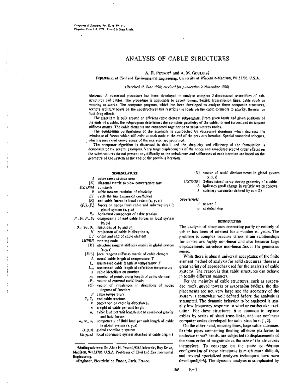 Numerical Analysis of Cable Structures in Civil Engineering (CE490 ...
