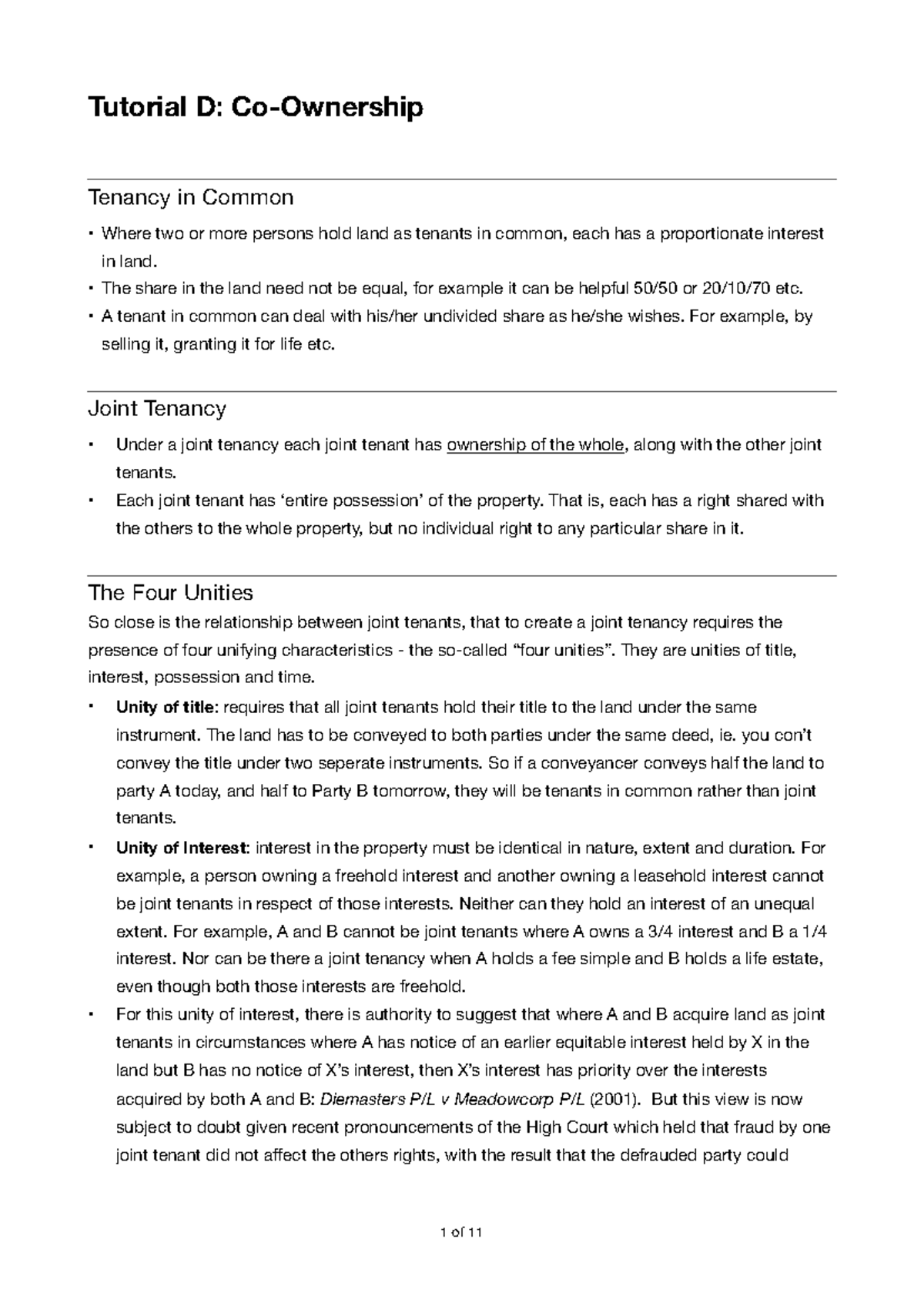 Tutorial D - Real Property 2024: Tenancy in Common vs. Joint Tenancy ...