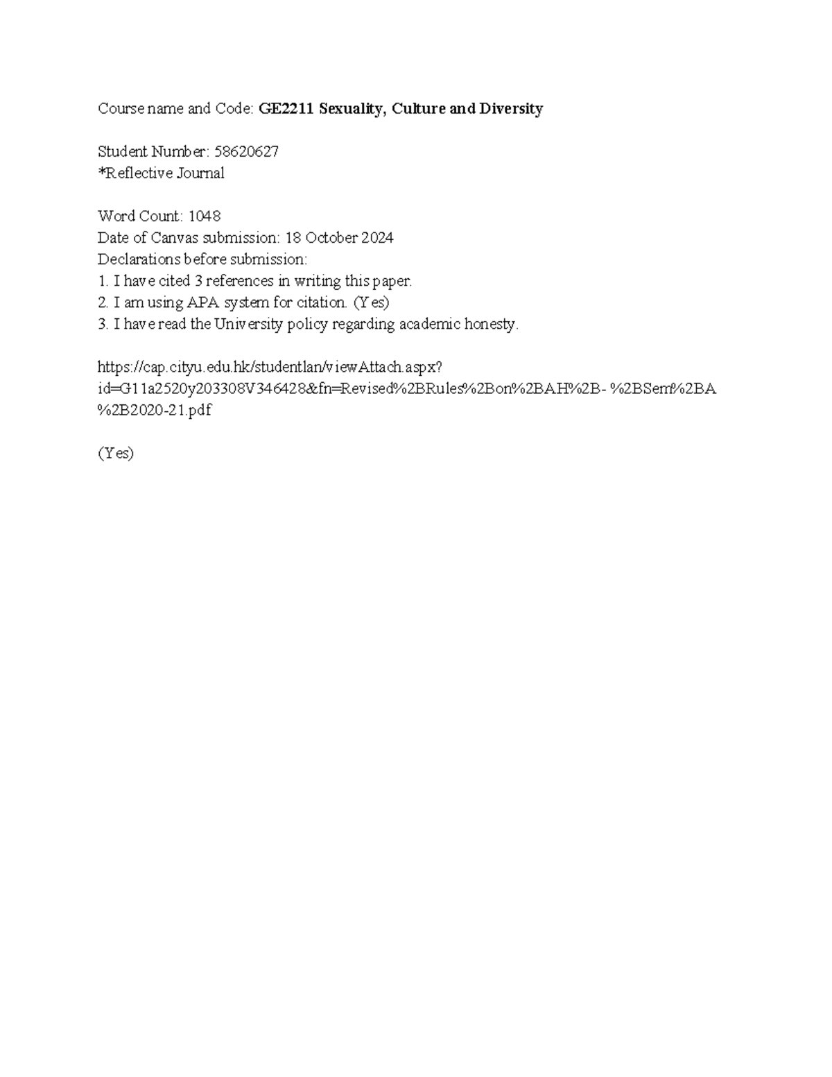 Reflective Journal on Gender Stereotypes in GE2211 Course - Document Preview