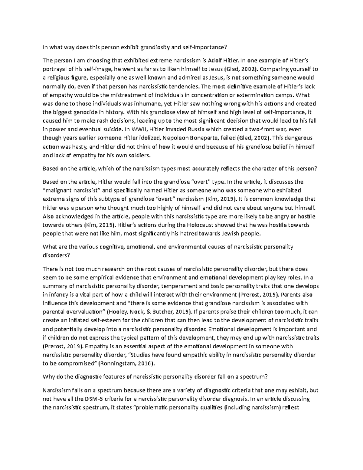 PSY 215 Week 6 Discussion: The Grandiosity of Narcissism in Hitler ...