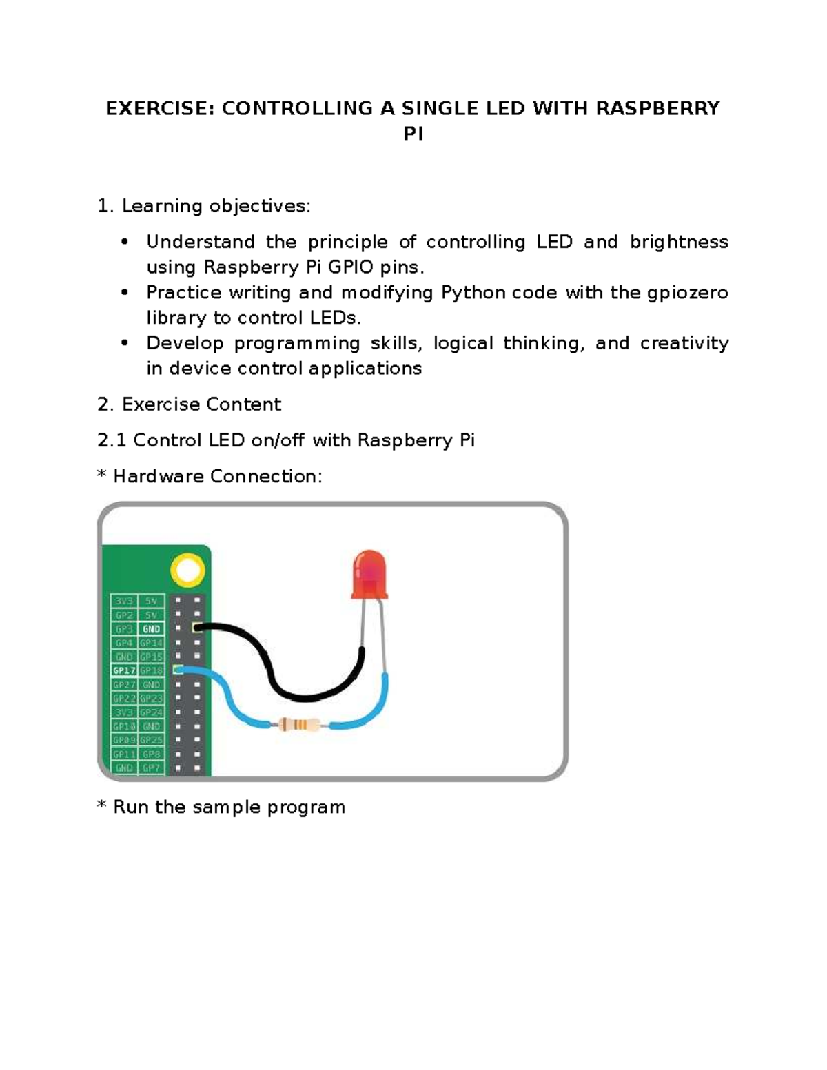 Raspberry Pi GPIO LED Control Exercise (IoT Dkled) - Studocu