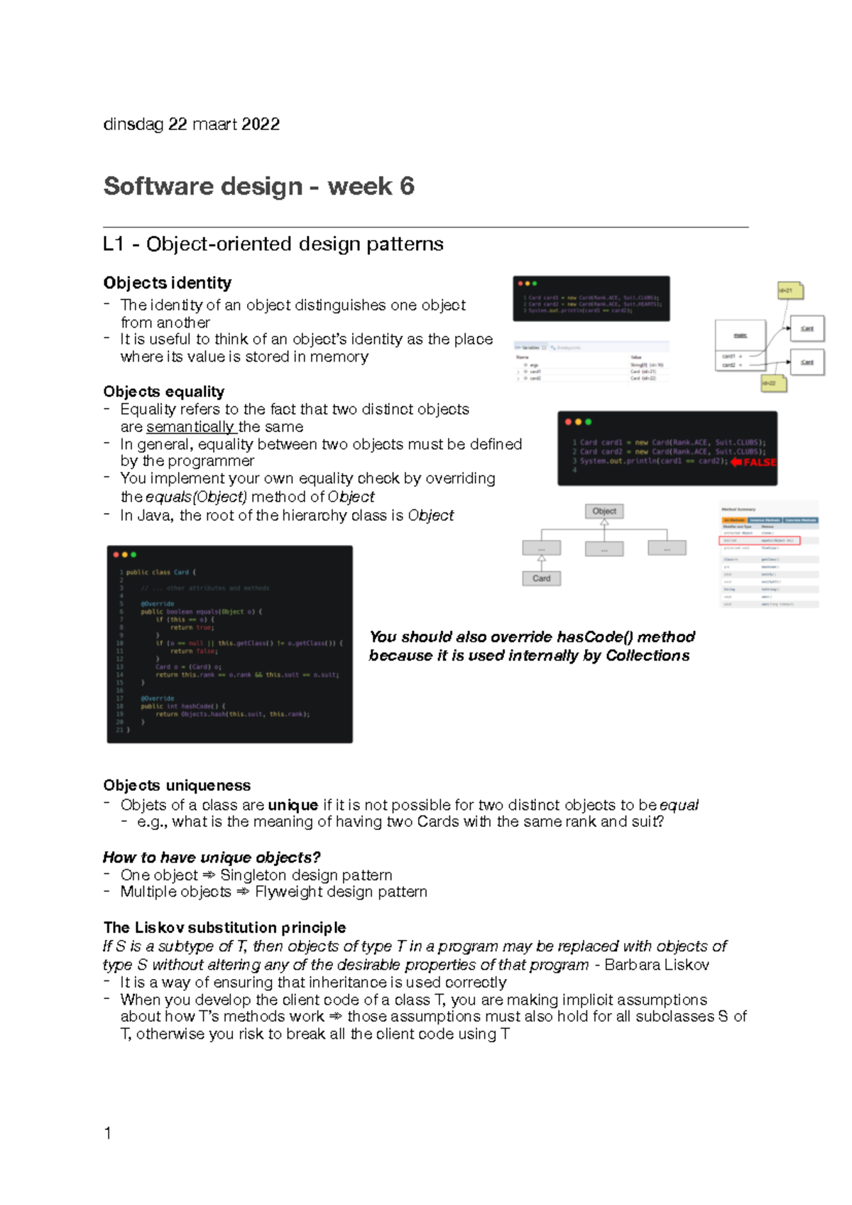 Software design - W6 - Lecture notes - dinsdag 22 maart 2022 Software ...