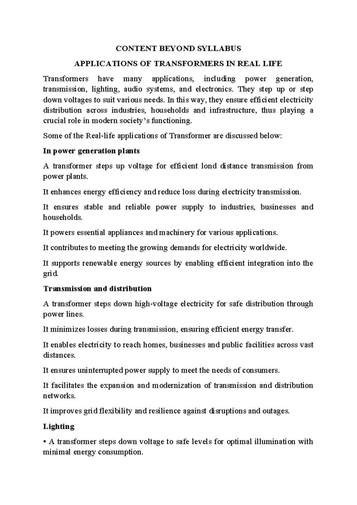 Applications of Transformers in Real-Life Scenarios - Studocu
