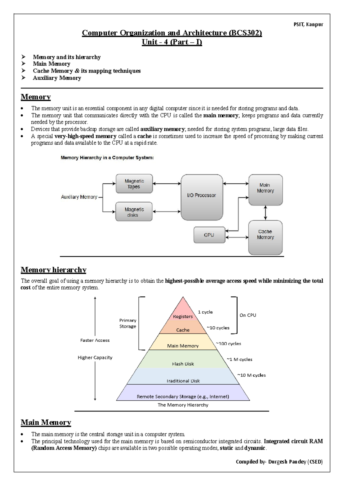 BCS302 Unit-4 (Part-I) - Computer Organization and Architecture (BCS302 ...