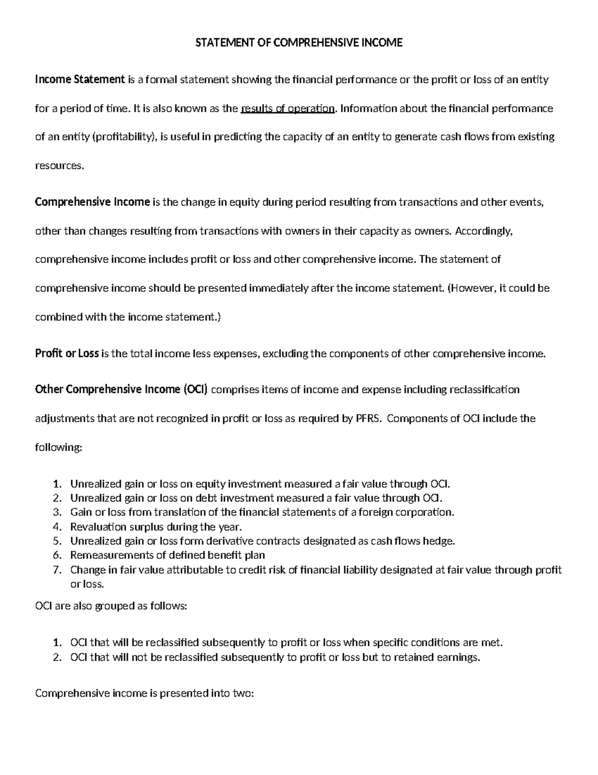 Int Acc 3: Statement of Comprehensive Income Overview and MCQs - Studocu