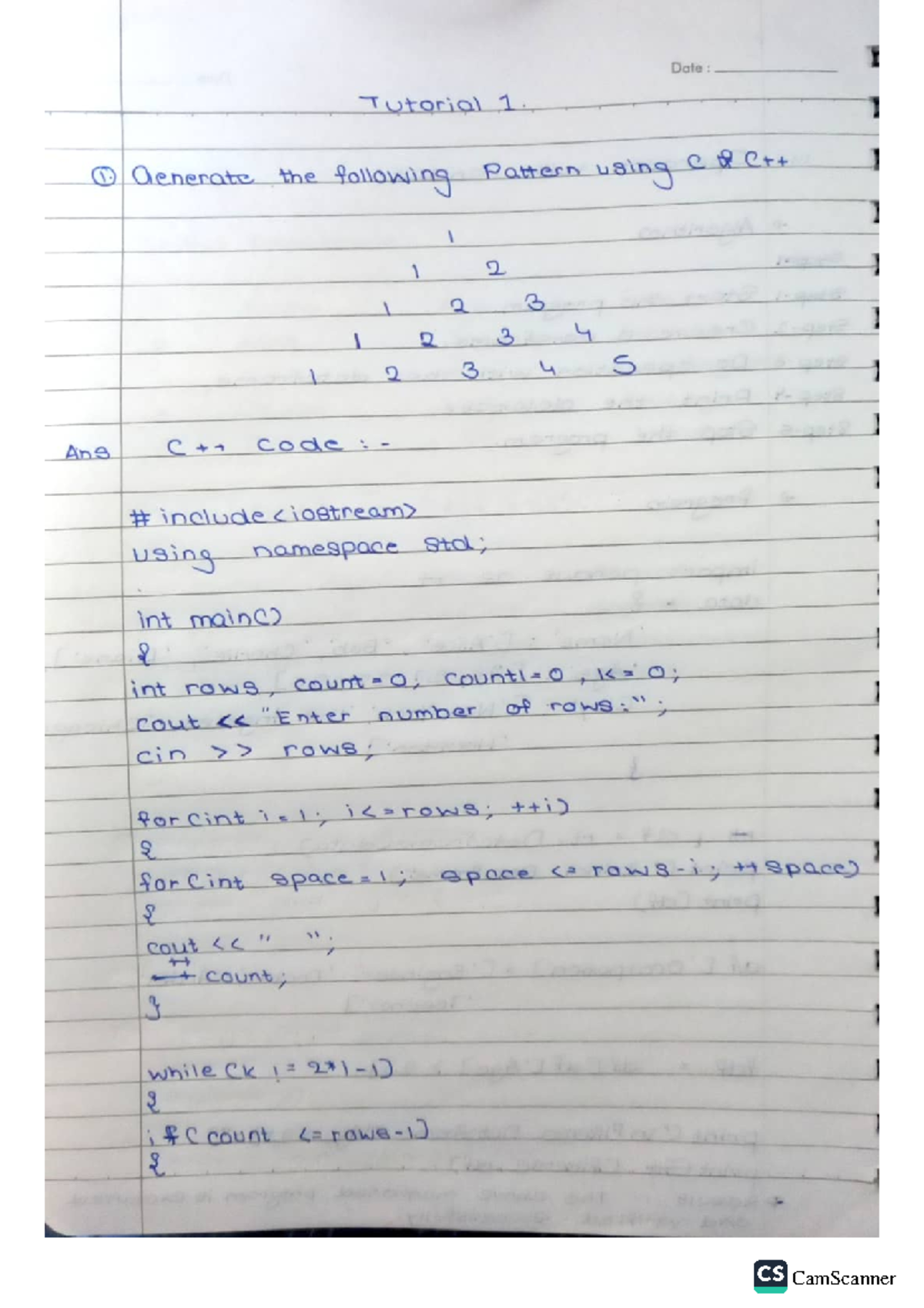 Tutorial 1 - Date : Tutorial 1. Generate the following Pattern using c ...