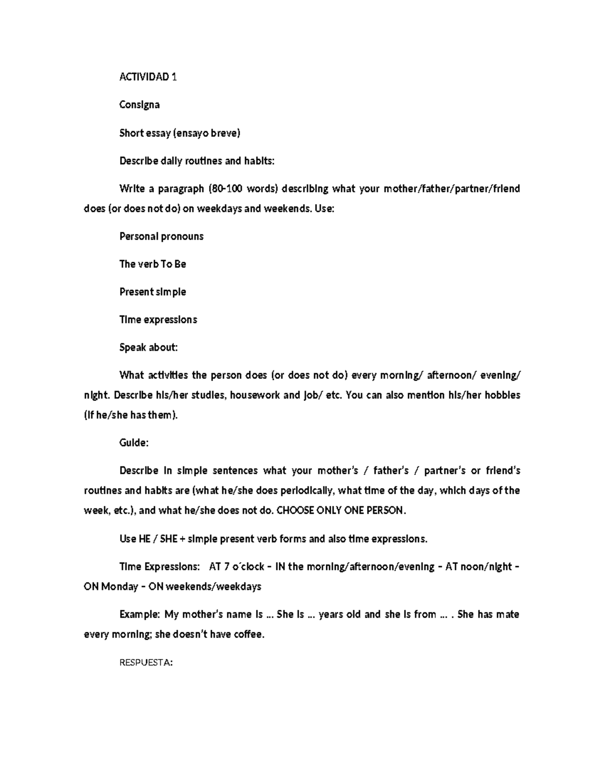 Ingles - TP 1 - Short Essay on Daily Routines and Habits - Studocu