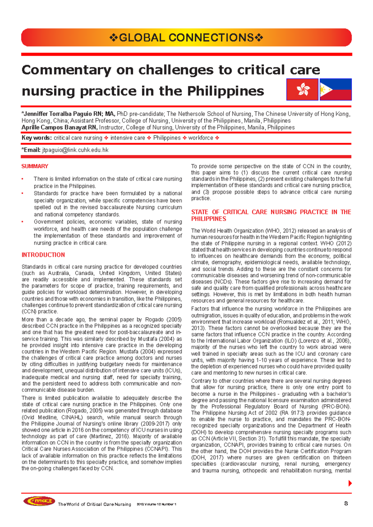 Challenges in Critical Care Nursing Practice in the Philippines: A ...