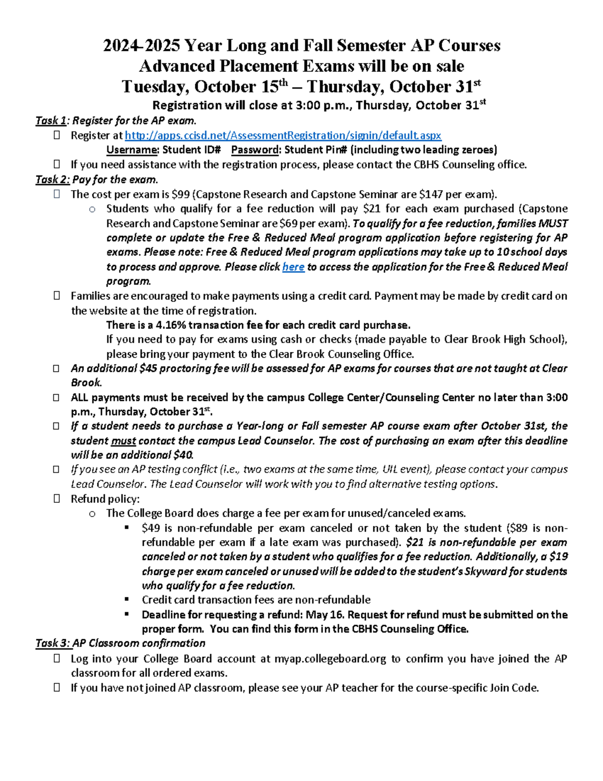 AP Registration Guide for 2024-2025 Fall Semester Exams - Studocu