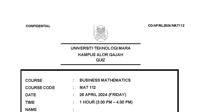 QUIZ MAT 112: Business Mathematics - April 2024 Exam Guide - Studocu