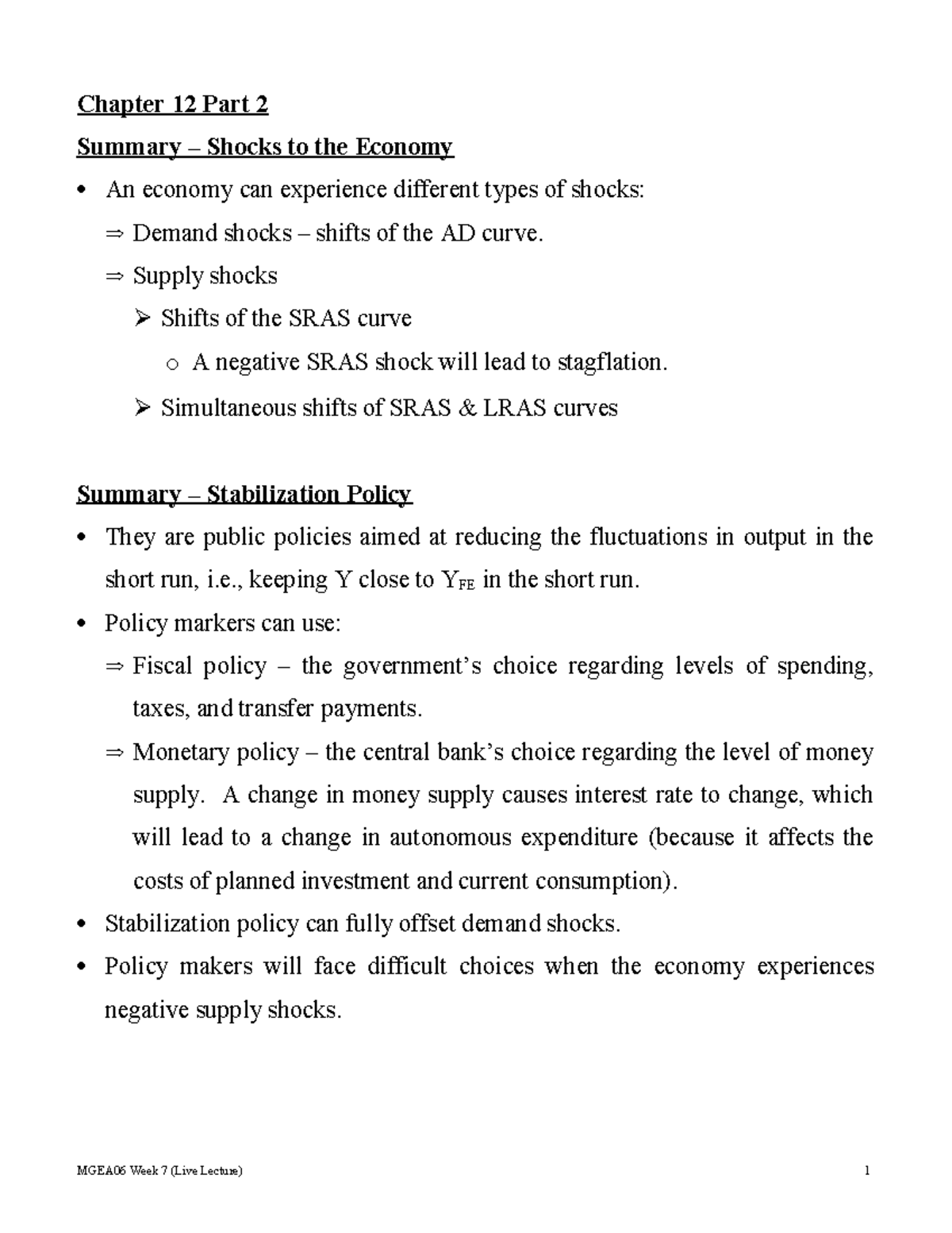 MGEA06 Week 7 Problem Set - Chapter 12 Part 2 Summary – Shocks to the ...